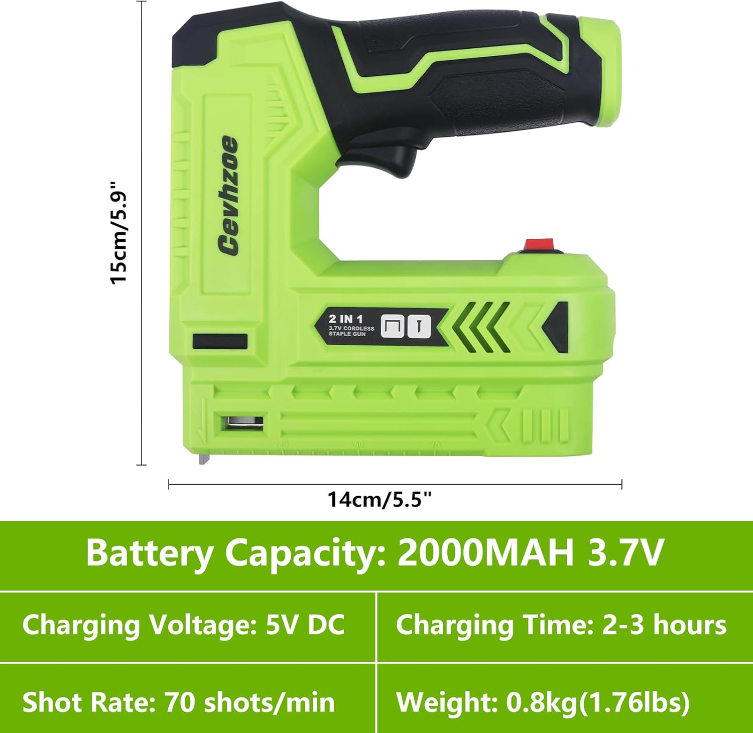 Kit de pistola de grapas eléctrica, 3.7 V de potencia eléctrica inalámbrica 2 en 1 pistola de grapas y clavos, grapadora a batería de 2.0 Ah para