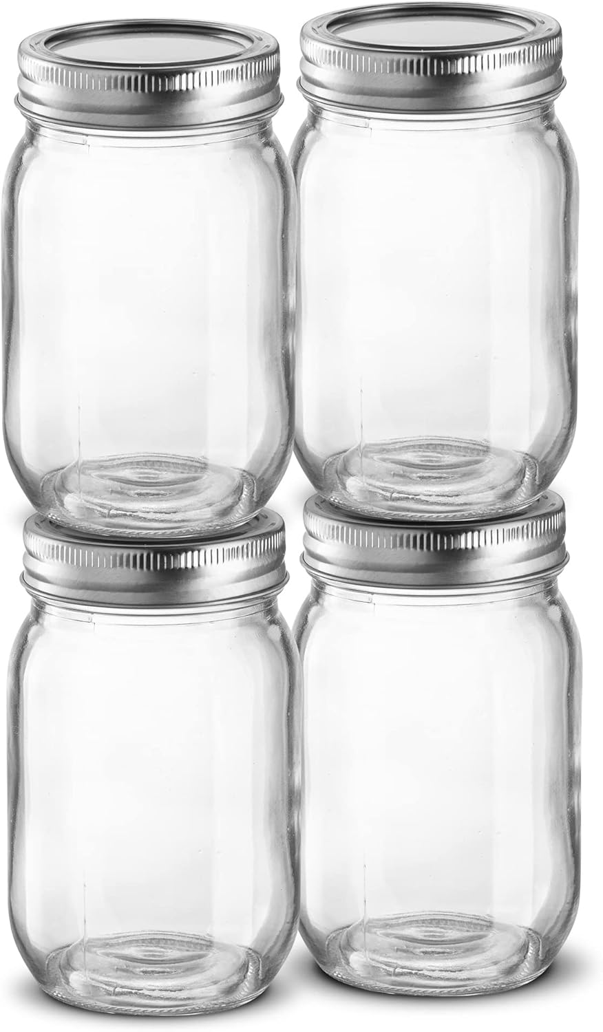 Tarros de vidrio de 16 onzas con tapas y bandas, tarros Mason de boca regular para conservar alimentos, tarros de conservas para jugo, mermelada,