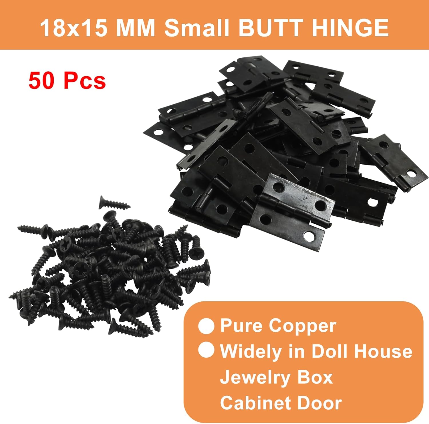 Zorveiio 50 bisagras pequeñas, bisagras pequeñas de 0.73 x 0.59 pulgadas, bisagras negras mate, pequeñas bisagras con caja de almacenamiento,