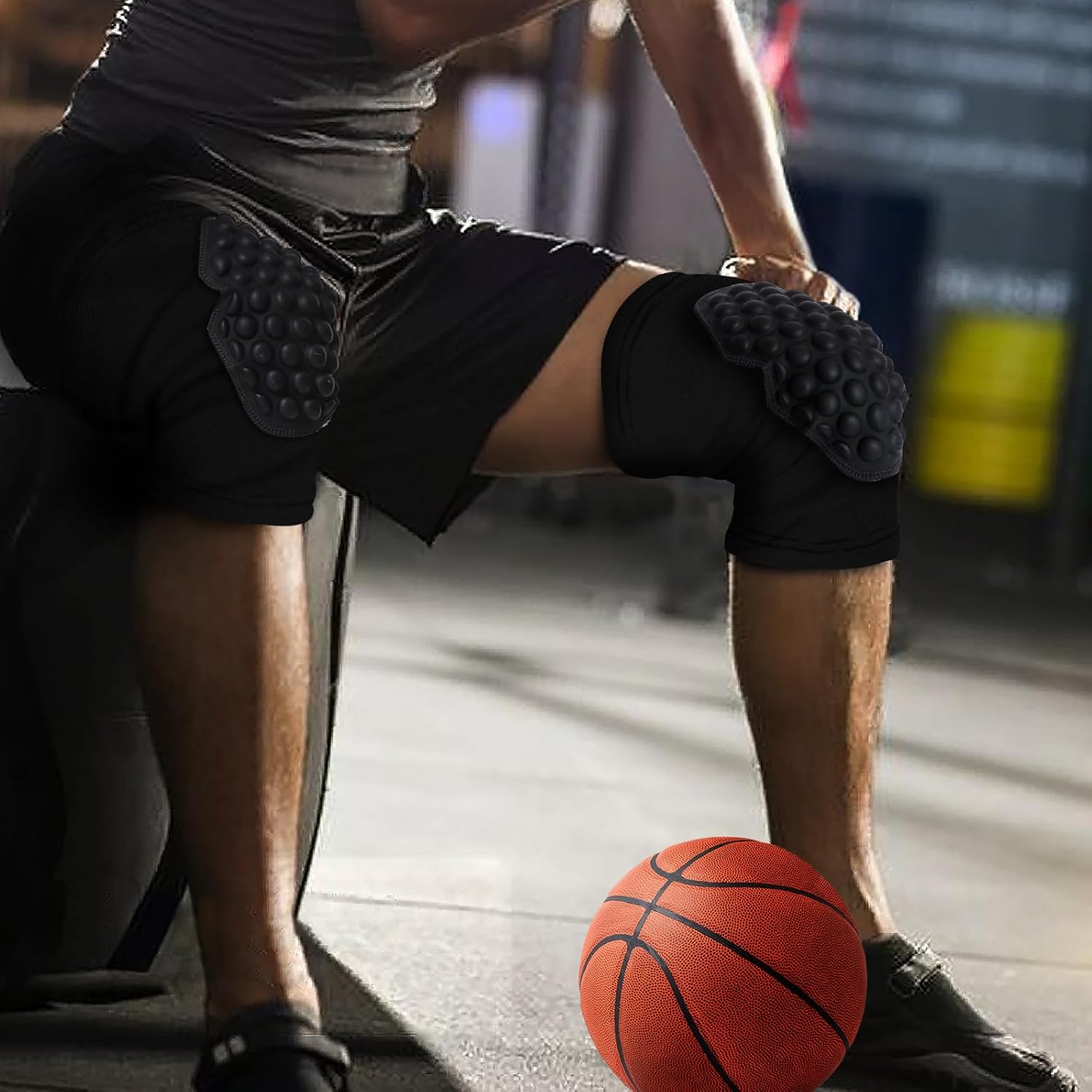 Rodilleras de baloncesto para adultos, manga de compresión para piernas, para baloncesto, voleibol, patineta o ciclismo (L, negro)