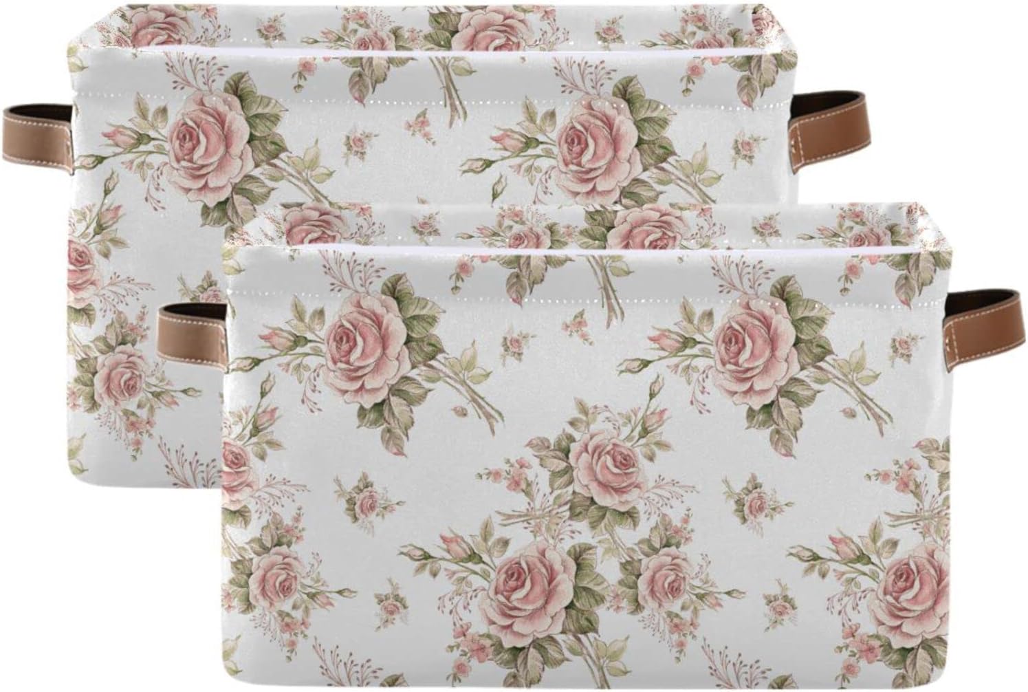 ALAZA Caja de almacenamiento plegable con hojas de rosas rosadas, canastas organizadoras con asas para estantes, armario, sala de estar, dormitorio,