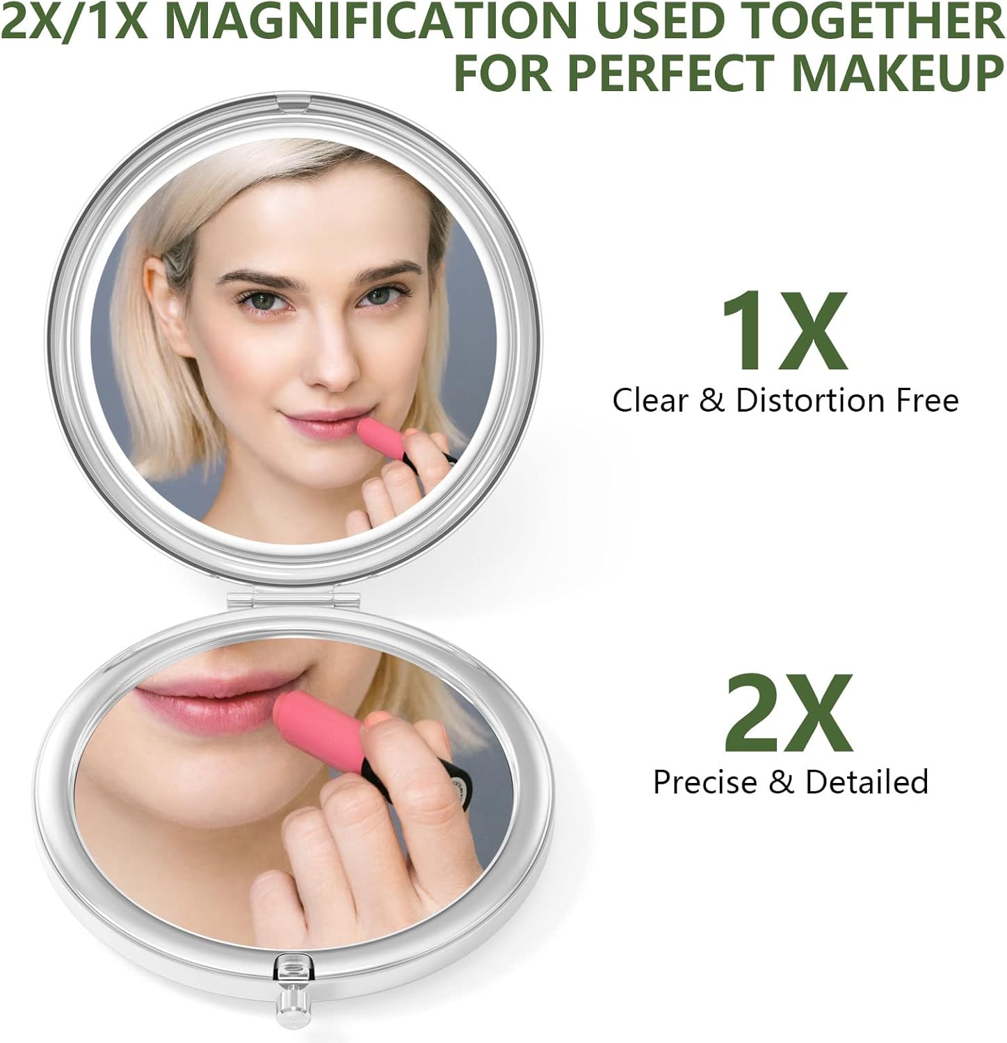 Nipichsha Espejo compacto, espejo de maquillaje de viaje de bolsillo, espejo compacto de aumento de 2 caras, espejo compacto de aumento 2X1X,
