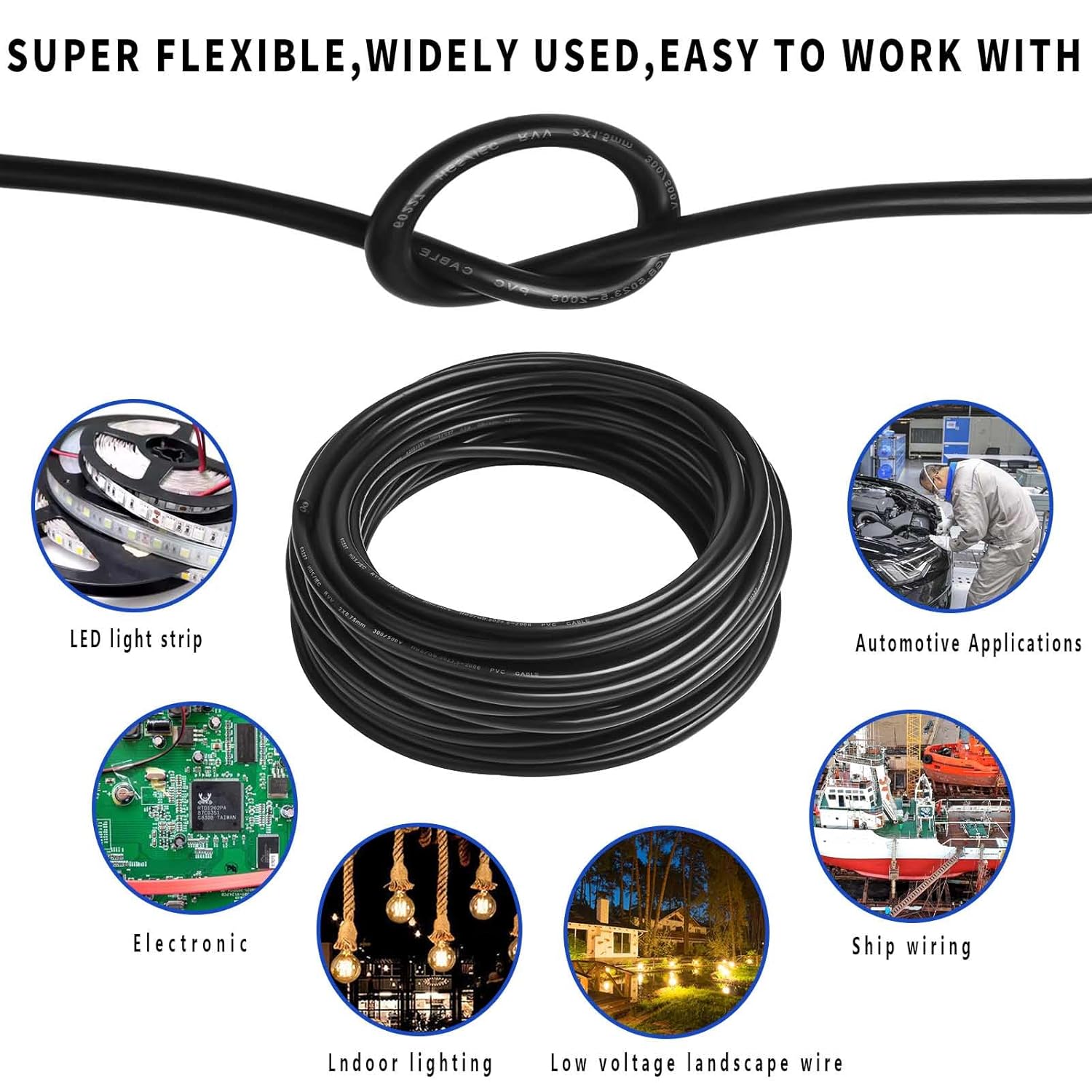 Cable eléctrico de calibre 18, 2 conductores, cable eléctrico de PVC trenzado de 100 pies, 18 AWG, cable de cobre sin oxígeno para tiras de