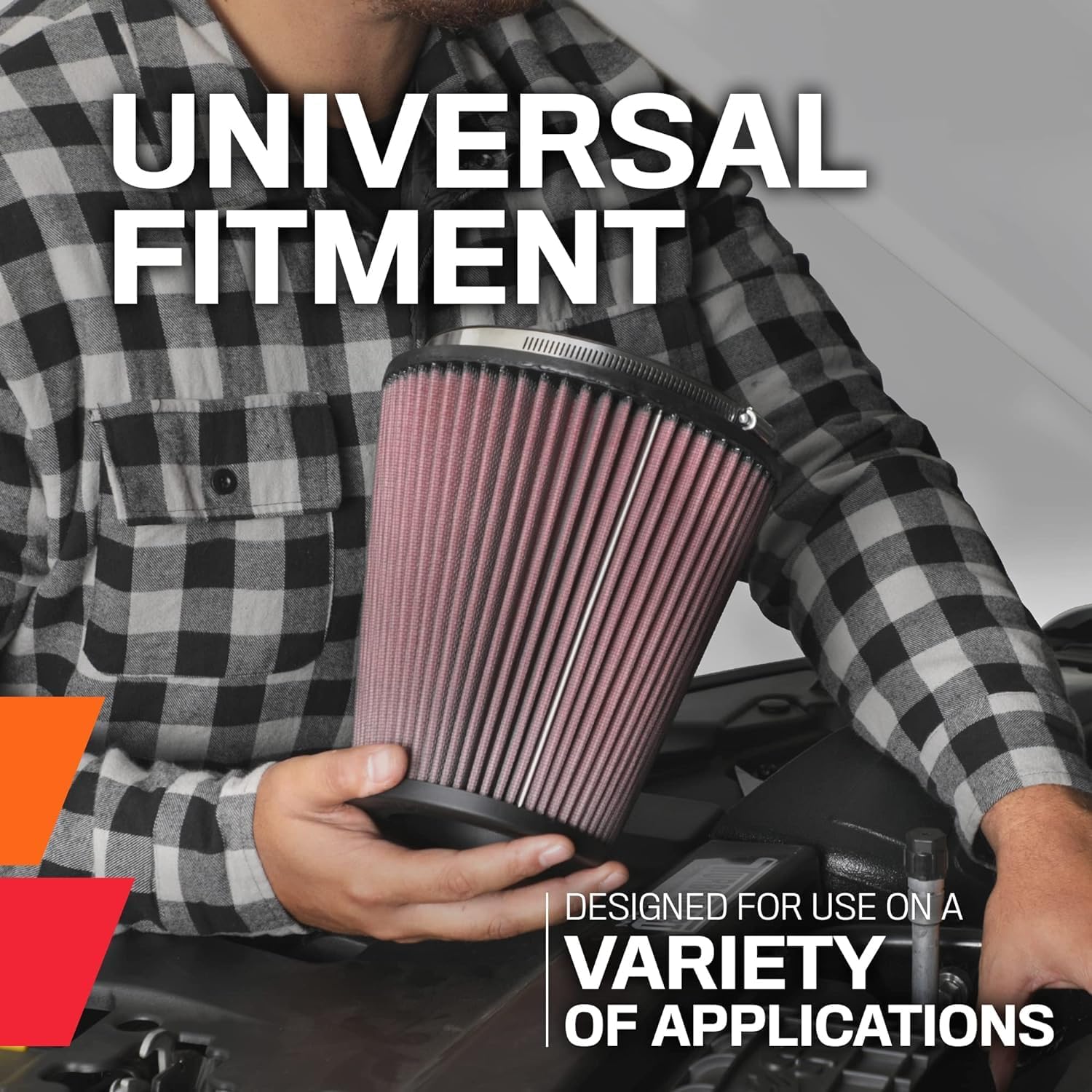 K&N Filtro de aire universal con abrazadera Alto rendimiento, Premium, lavable, Reemplazo del filtro del motor Diámetro de la brida 1.6875 pulgadas,