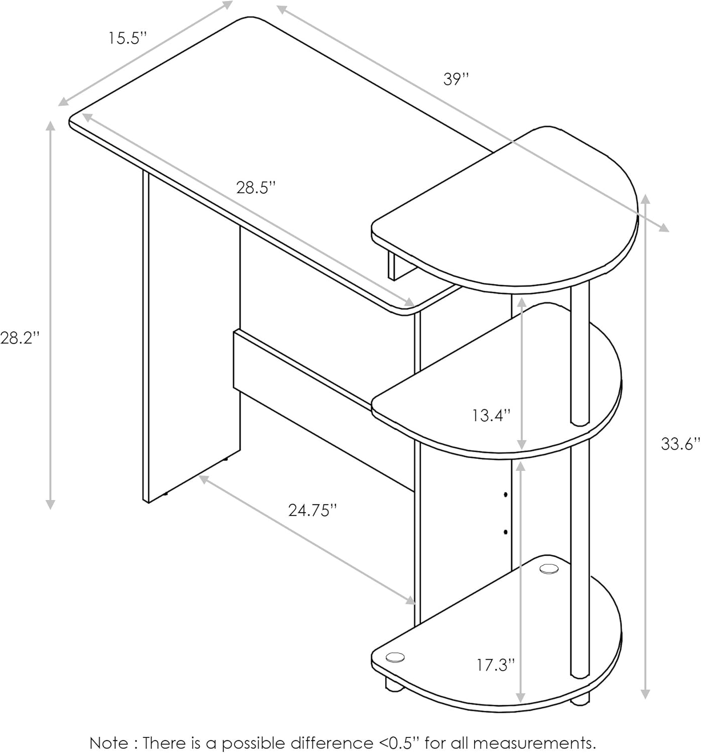 Furinno – Escritorio compacto para computadora con estantes, Tablero de partículas, Columbia NogalNegro