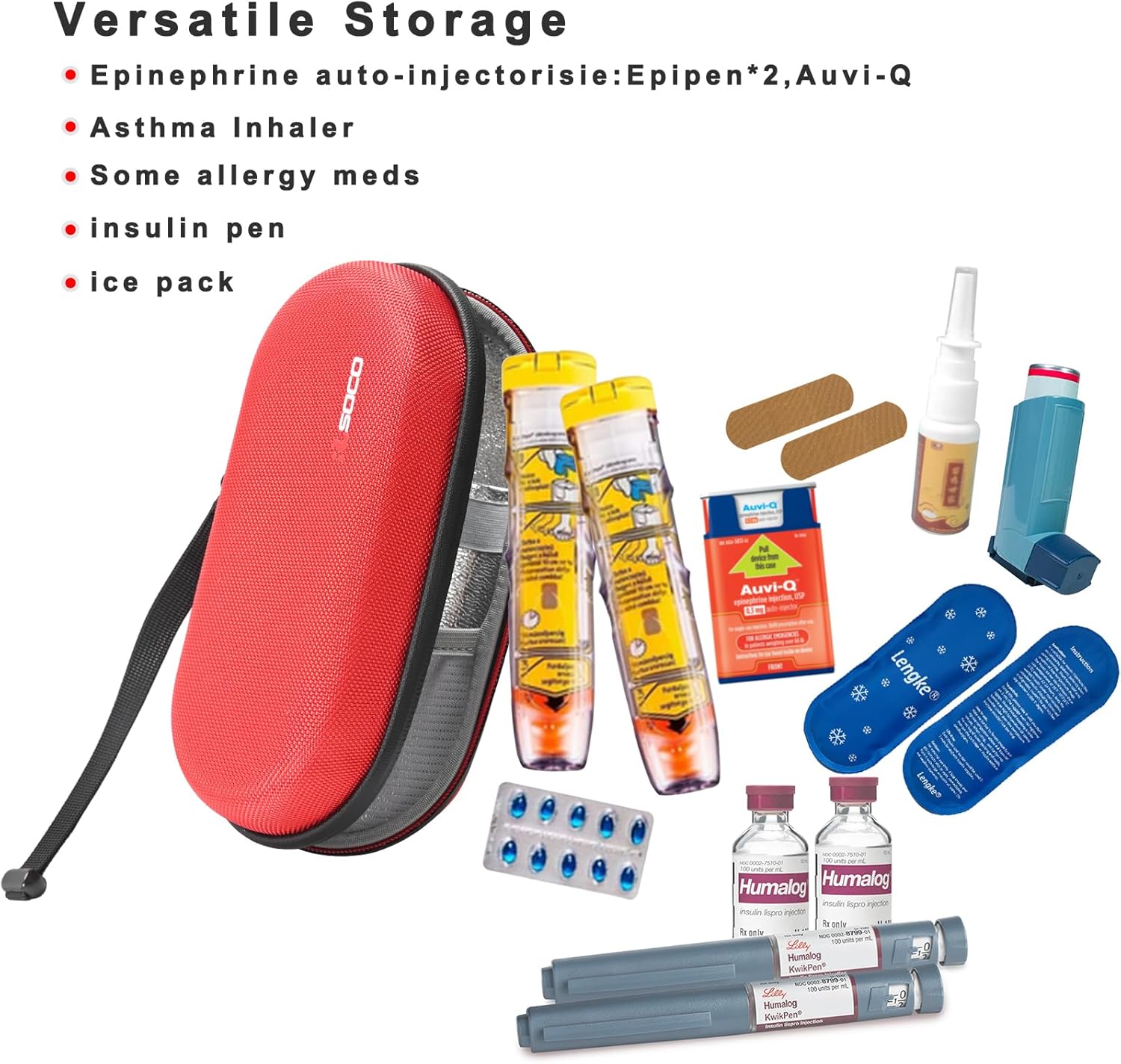 RLSOCO Estuche de transporte para EpiPen compatible con inhalador de asmamedicamentos para alergiassuministros para diabéticosAuvi-QInsulin Pen