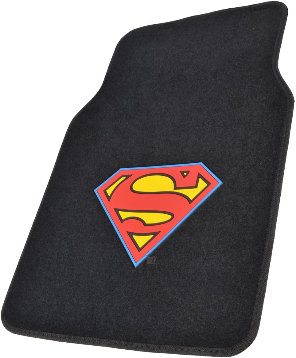 BDK Warner Brothers DC Comics Classic Superman – Tapetes para automóvil, ajuste universal, juego de 4 piezas delanteras y traseras para automóvil,