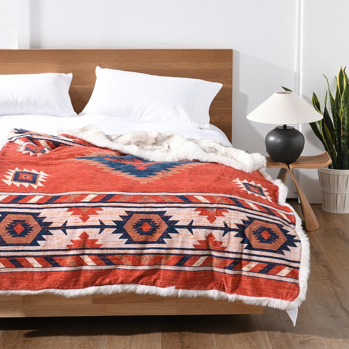 Manta de felpa de piel sintética de lujo con patrón azteca, súper cálida, esponjosa, elegante, mullida manta decorativa para sofá, sillón, sofá y