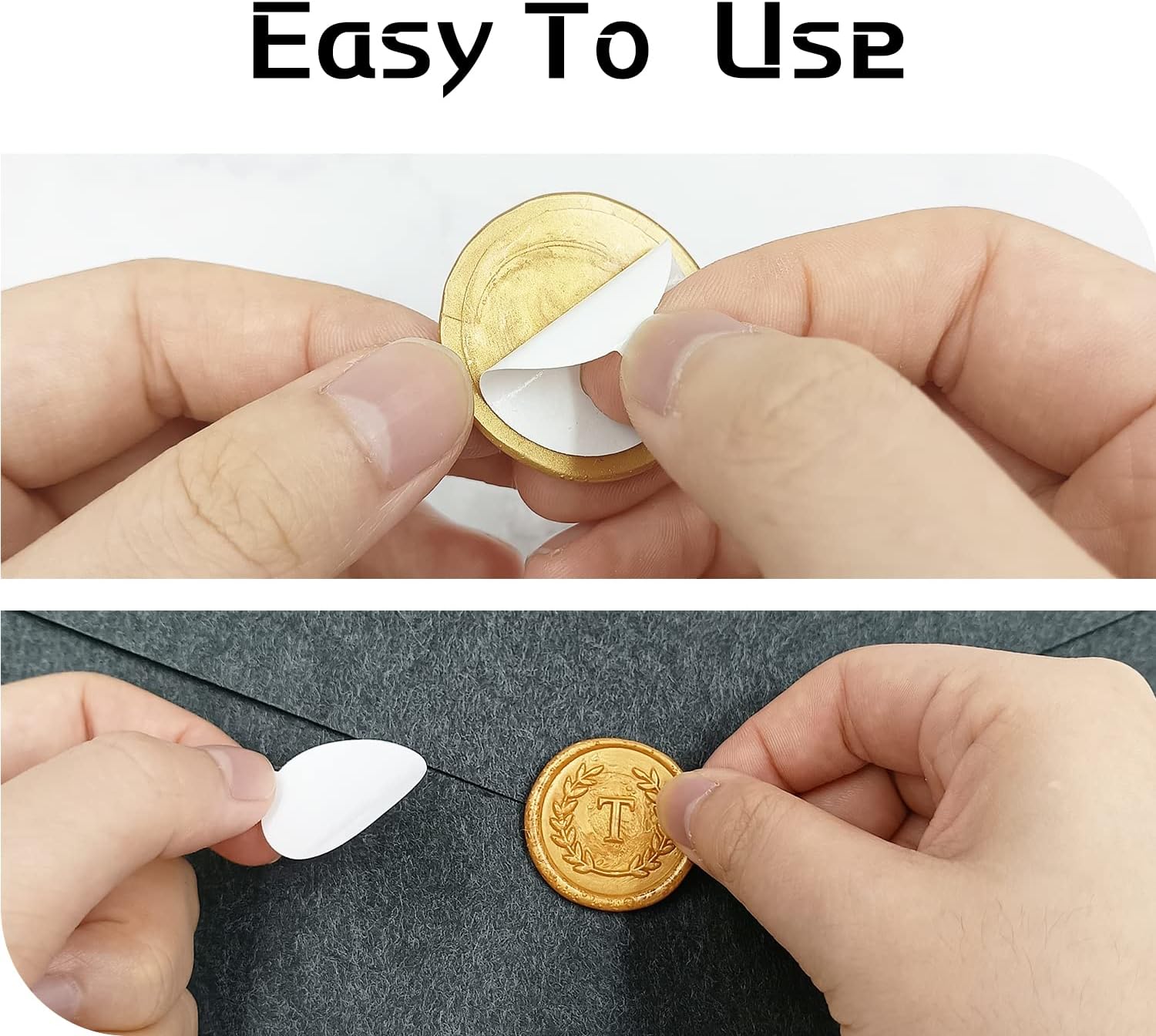 25 calcomanías adhesivas de cera con letra M dorada, hechas a mano, sin necesidad de sellar, rasgar y usar calcomanías de cera para invitaciones de
