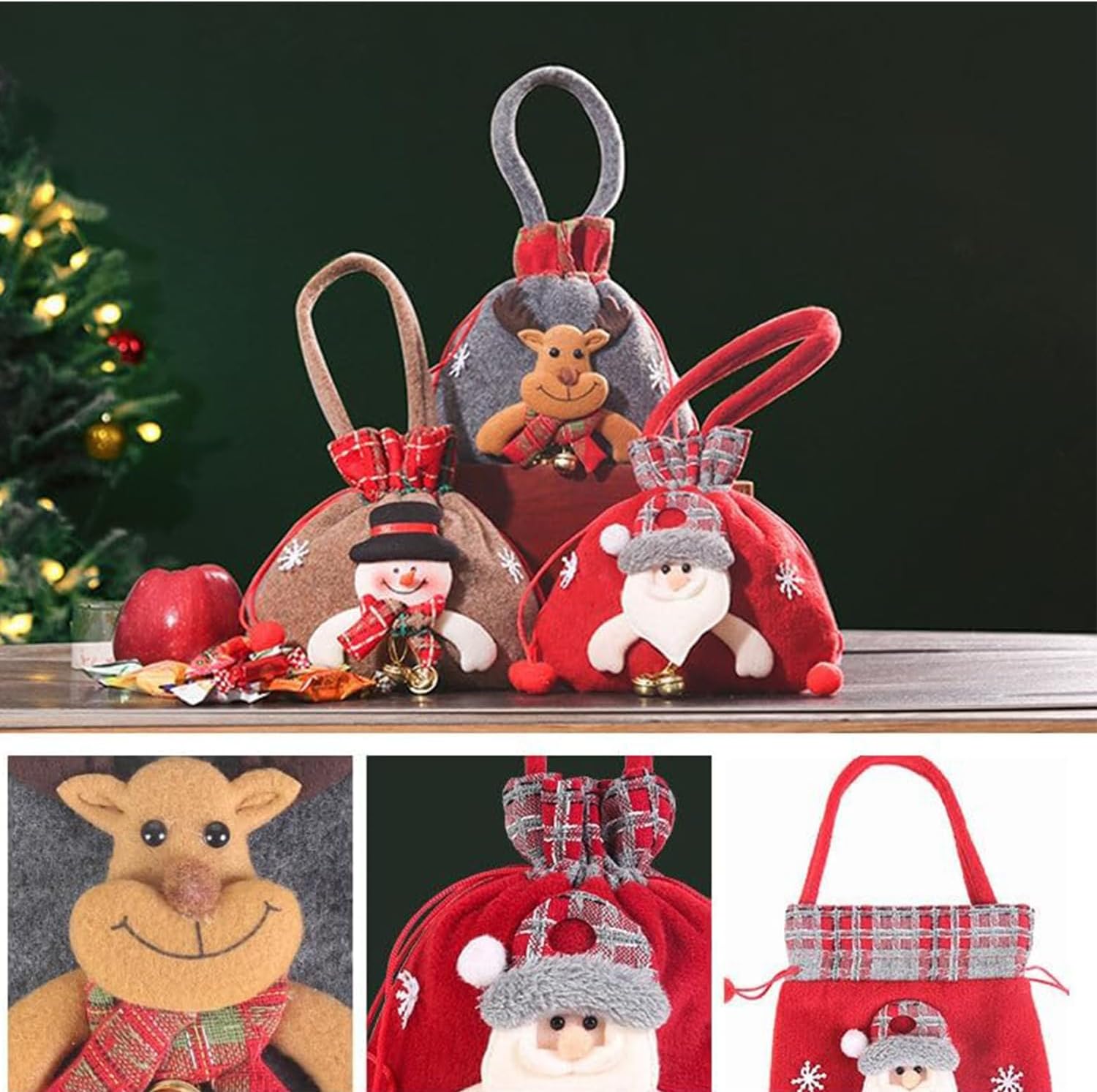 KEIGPERI 1 juego de bolsas para muñecas de regalo de Navidad, bolsas de regalo reutilizables con cordón, bolsas de regalo de Navidad con cordón,