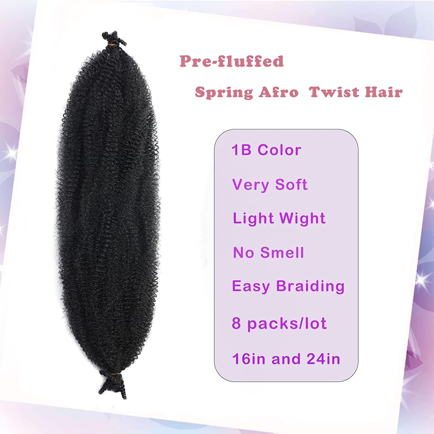 Cabello trenzado Marley Twist de 24 pulgadas, 8 paquetes de cabello afro trenzado elástico preseparado para rizos suaves de mariposa, extensiones de