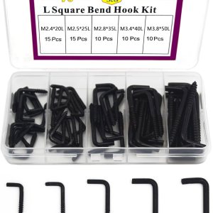 Alloygold Juego de 60 ganchos de curva cuadrada en espiral negro de 5 tamaños, gancho cuadrado galvanizado, gancho de tornillo autorroscante para el Alloygold Juego de 60 ganchos de curva cuadrada en espiral negro de 5 tamaños, gancho cuadrado galvanizado, gancho de tornillo autorroscante para el