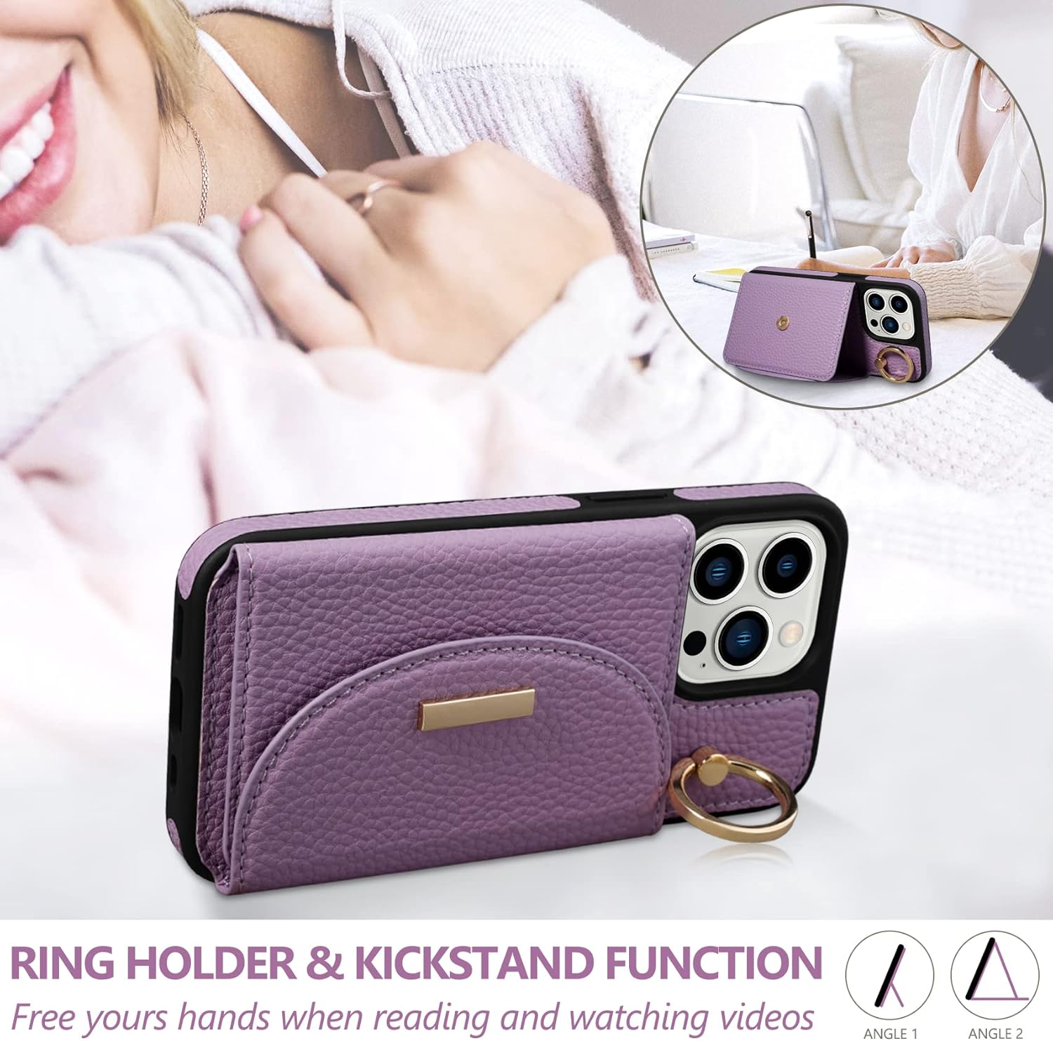 Keallce Funda para iPhone 13 Pro de 6.1 pulgadas 2021, funda tipo cartera con ranuras para tarjetas, soporte de anillo con soporte de soporte, funda
