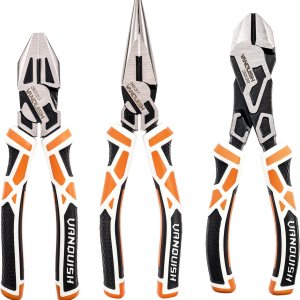 Vanquish Juego de alicates resistentes de 3 piezas, cortador de alambre, alicates lineales, diagonales, punta de aguja Vanquish Juego de alicates resistentes de 3 piezas, cortador de alambre, alicates lineales, diagonales, punta de aguja