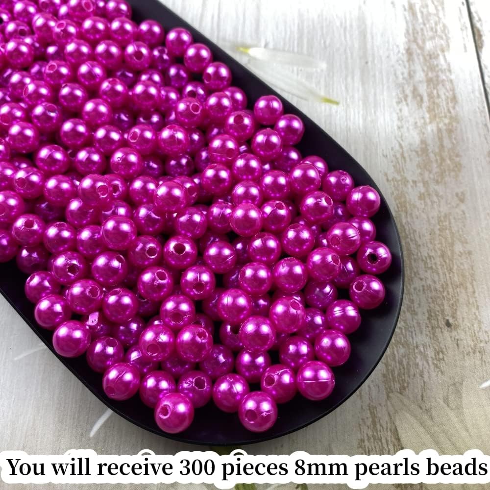 300 cuentas de perlas para manualidades de resina de 0.315 pulgadas para hacer joyas, cuentas redondas sueltas con agujero para collares, pulseras,