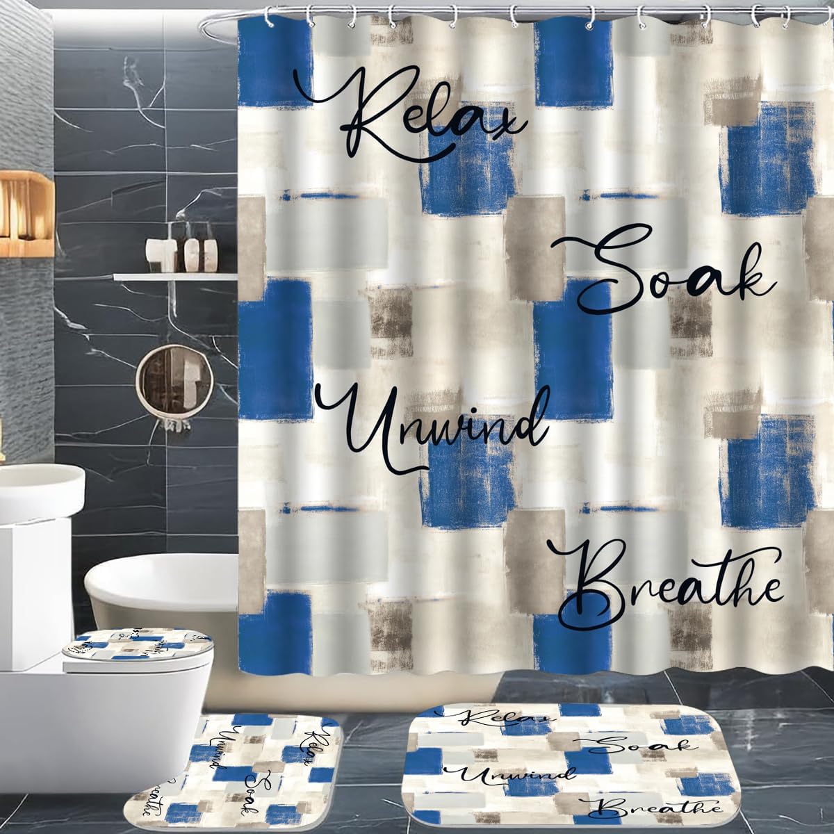 ALEXEX NEW-M1-Juegos de cortinas de ducha azules