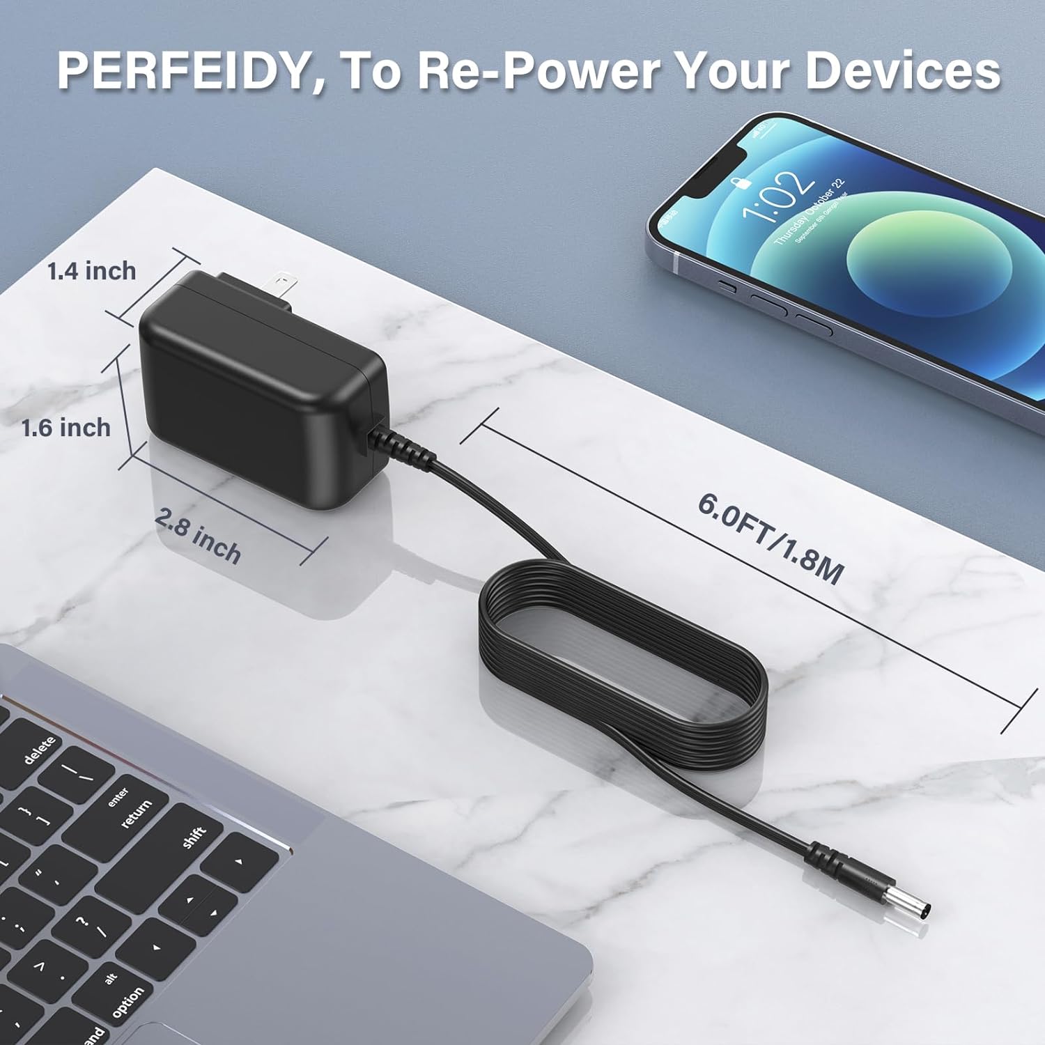 Cable de alimentación de 12 V con certificación UL para Koorui 24E4 24N5C 24N50C 24N1A 22N1 Cargador de monitor Adaptador de CA de repuesto 6.0 pies