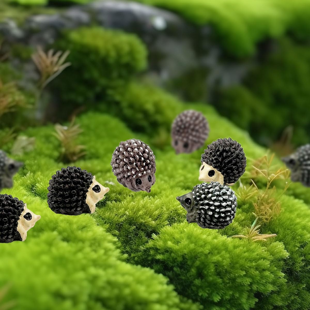Mini figuras de erizo, 40 figuras de resina en miniatura de erizo, accesorios de adorno de figura de erizo, modelo de animales, jardín de hadas,