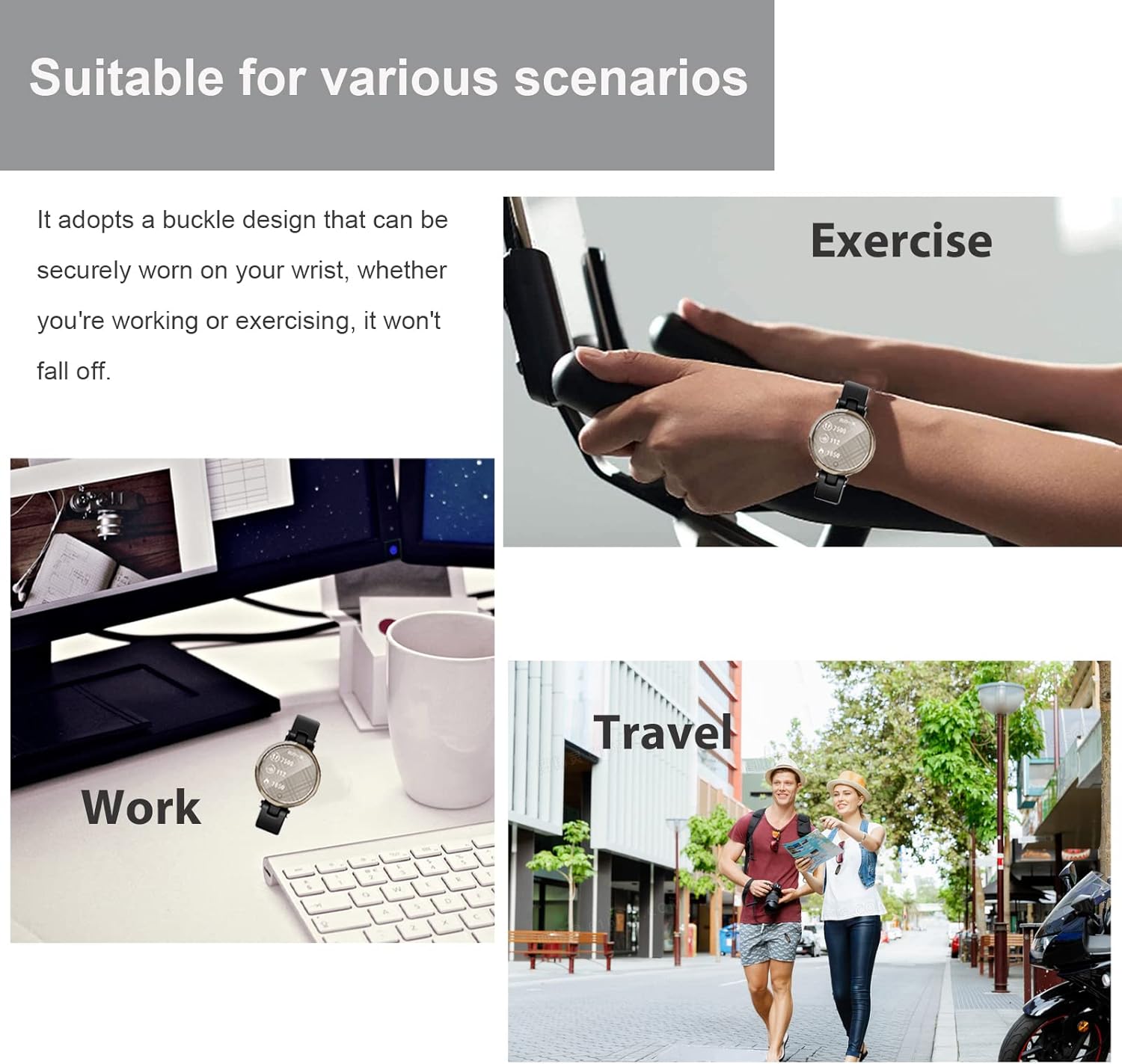 Miimall Leather Watch Band Compatible with Garmin Lily Smartwatch Strap, Replacement Watch Band Quick Release Strap Adjustable Stylish Wristband