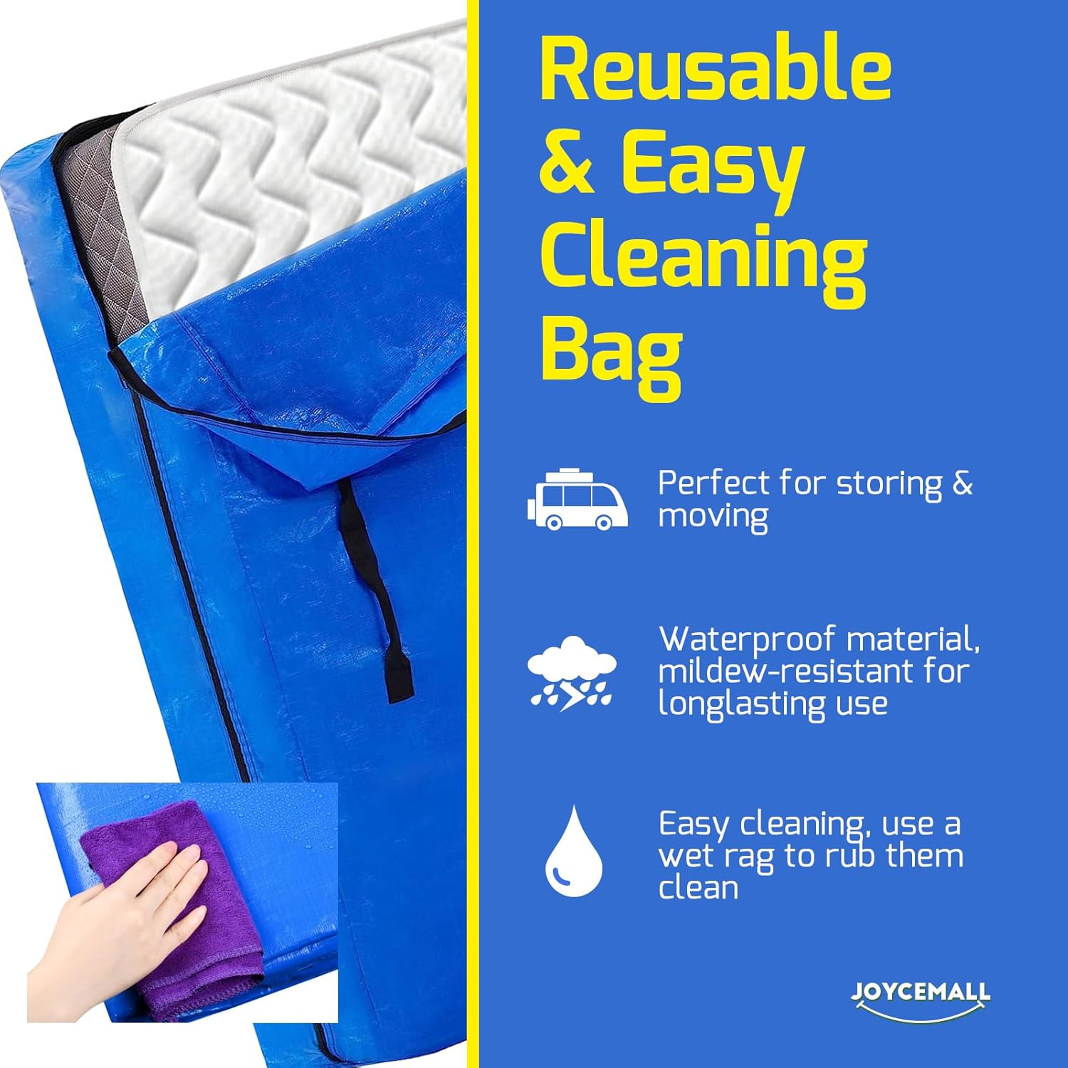 Bolsa de colchón tamaño King para mudanza y almacenamiento, protector de colchón reutilizable extra grueso, impermeable, resistente, con 8 asas de