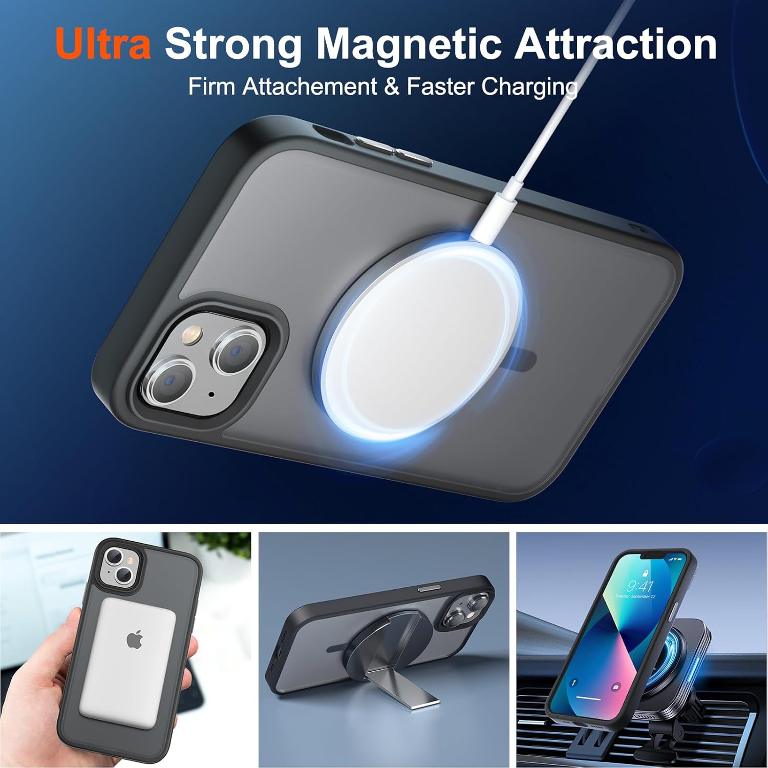 SUPFINE Funda magnética para iPhone 13, compatible con MagSafe, protección contra caídas de grado militar de 10 pies, 2 protectores de pantalla de