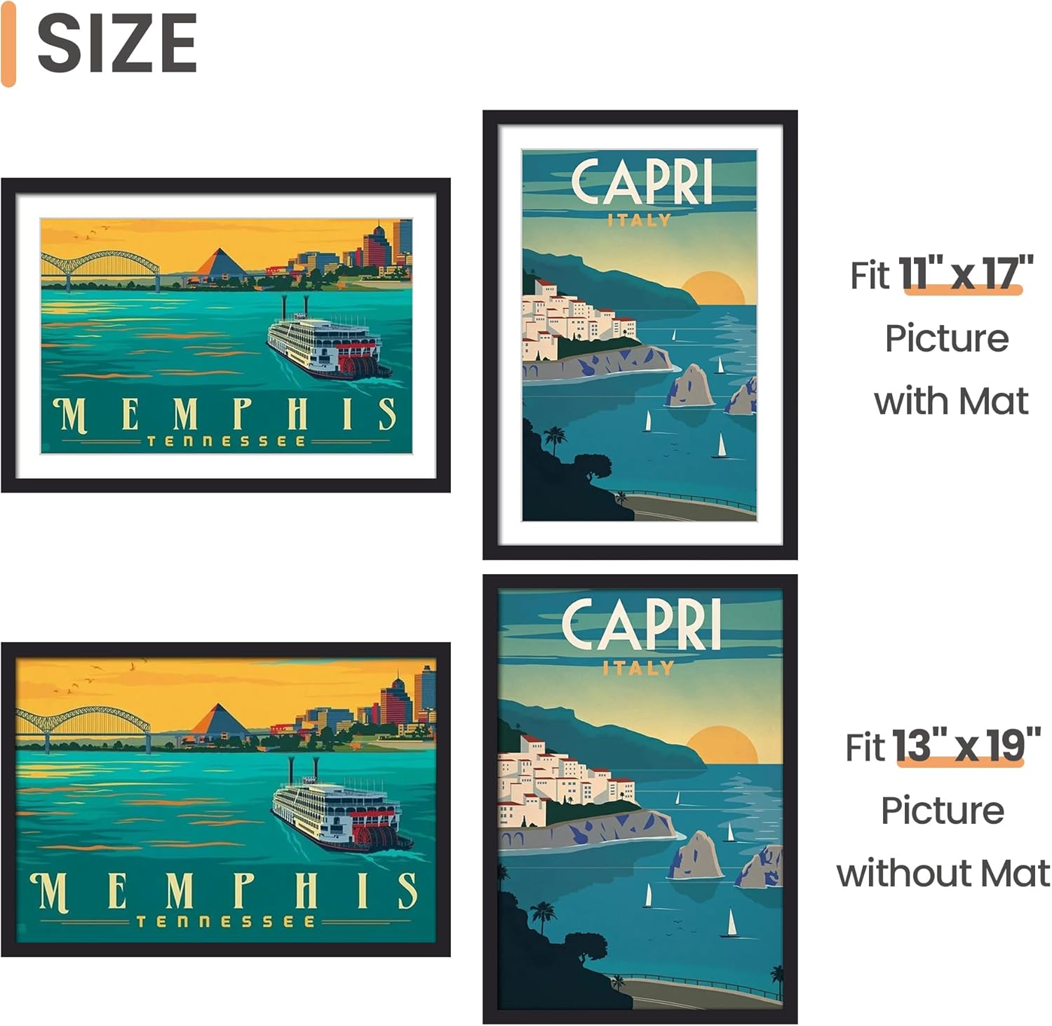 upsimples – Portarretratos para galería de fotografías en la pared, marcos para fotos de 11 x 17 pulgadas con paspartú o 13 x 19 pulgadas sin