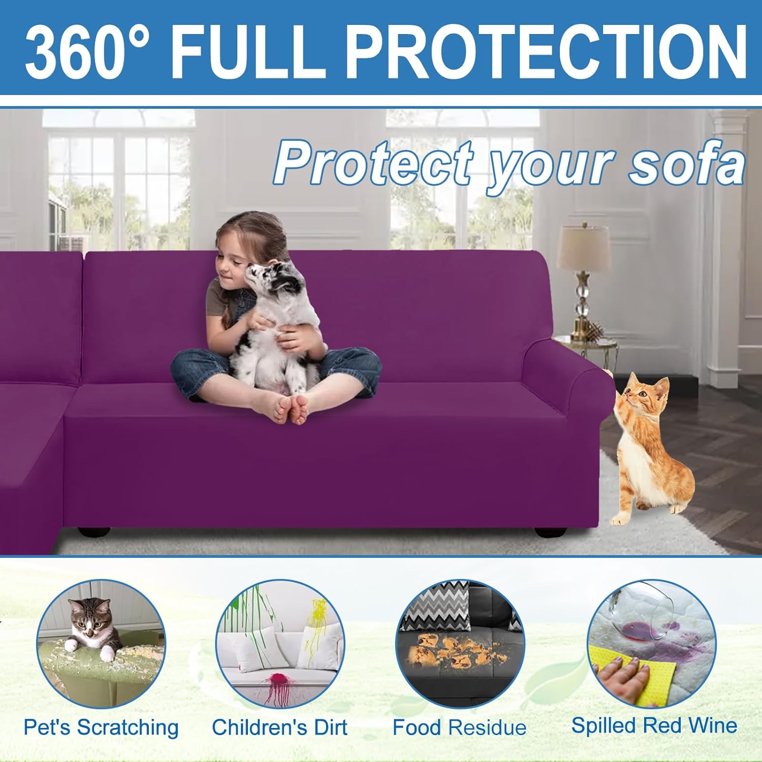 ALIECOM Juego de 2 fundas de sofá 100% impermeables en forma de L para sofá seccional, fundas elásticas en forma de L con diván antideslizante,