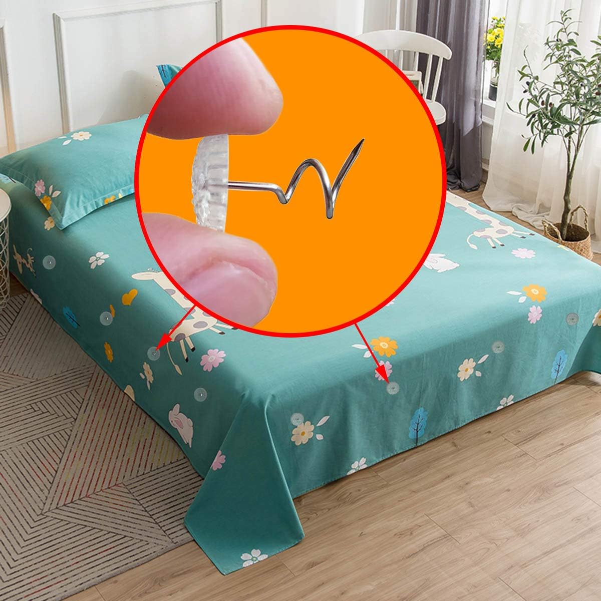 Alfileres giratorios con cabezas transparentes, alfileres de falda de cama para sostener faldas de cama, cortinas, fundas y otras telas y materiales