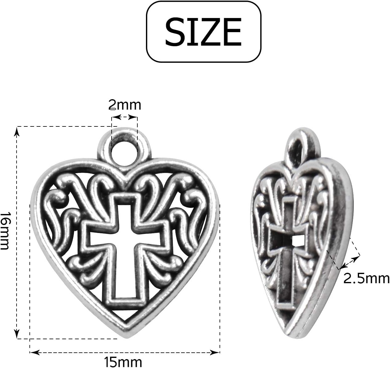 Aylifu Heart Cross Charms, 50 Pieces Alloy Metal Love Heart with Cross Charms Pendants for Making Bracelet Necklace