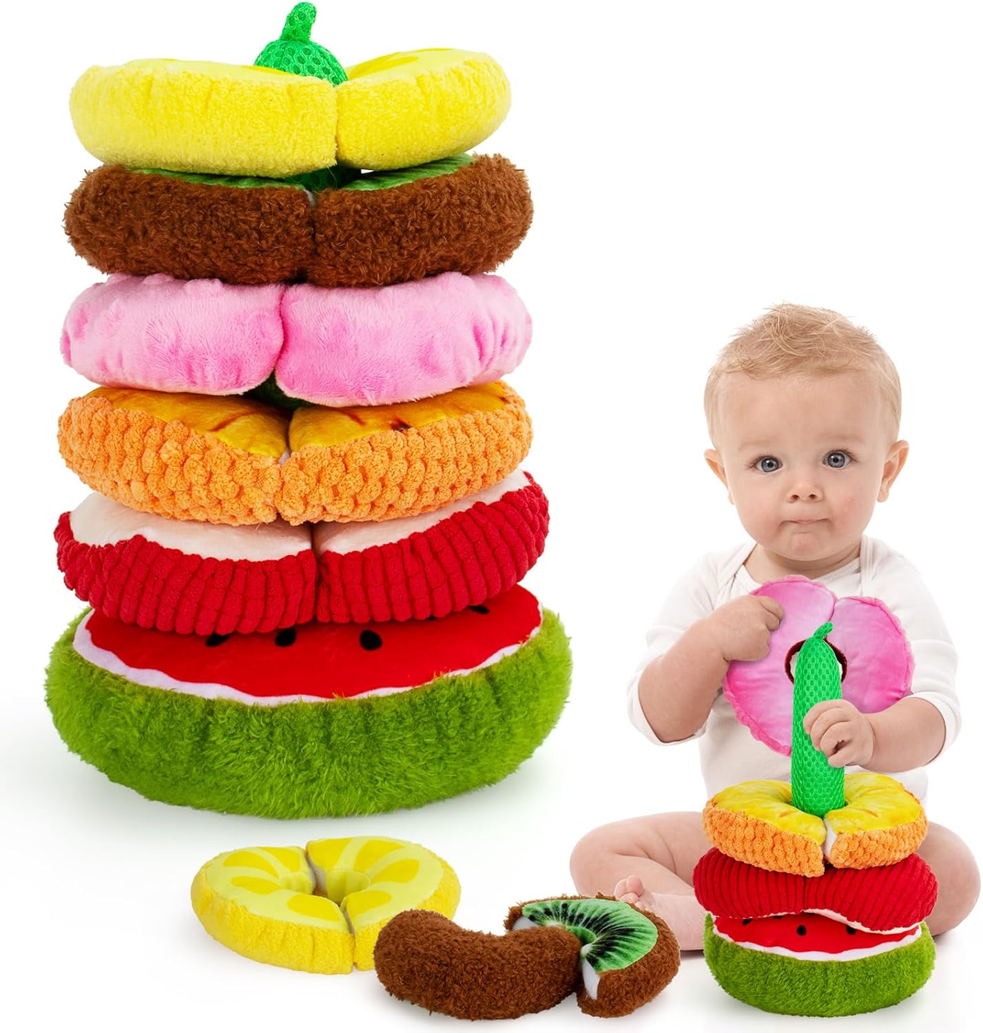 beetoy Juguetes apilables para bebés, actividades de aprendizaje preescolar para niños pequeños para aprender frutas, juguetes sensoriales de frutas