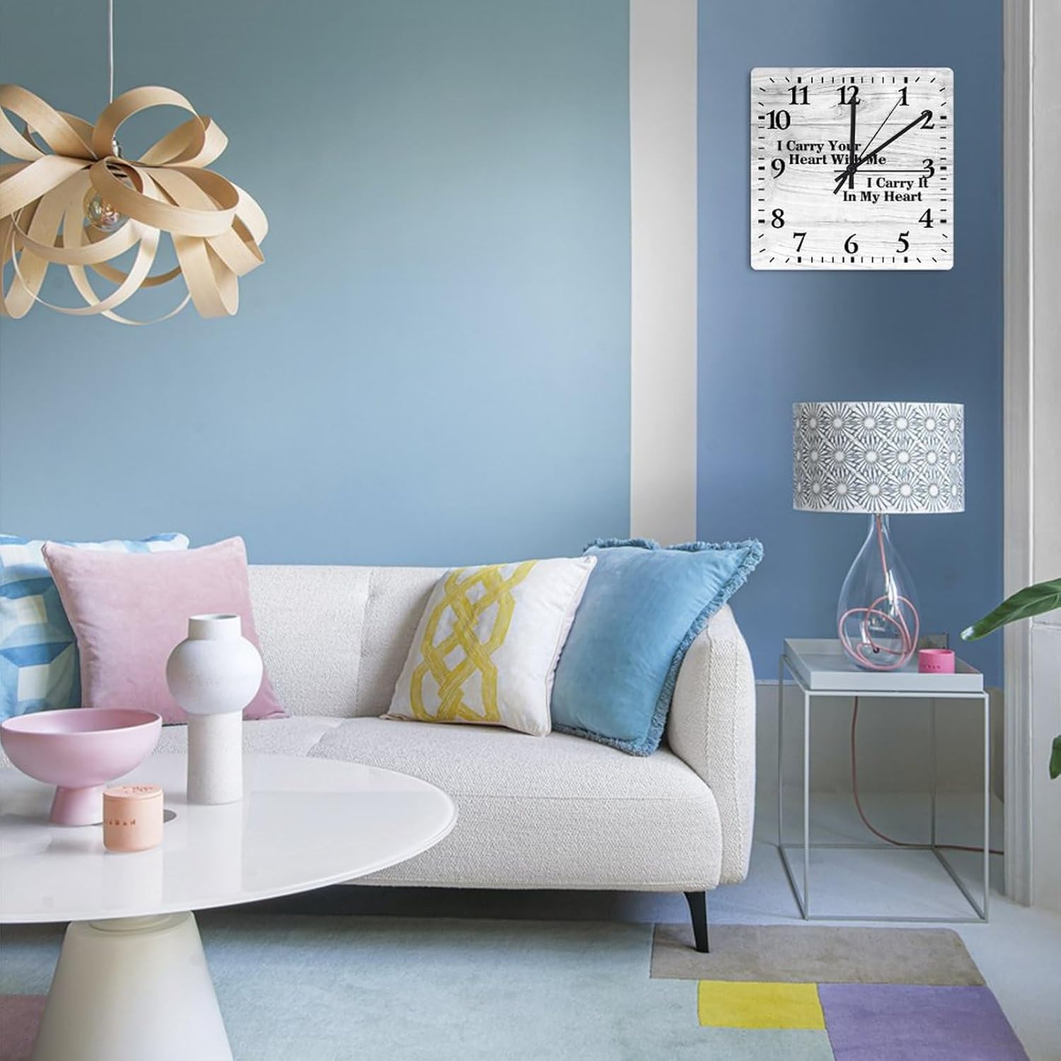 Reloj de pared cuadrado con texto en inglés I Carry Your Heart with Me I Carry It in My Heart, reloj de pared grande con citas, funciona con pilas,