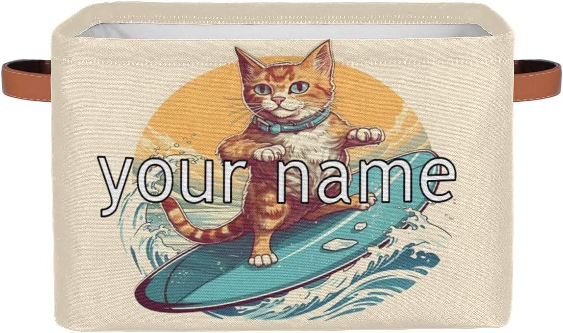 Cesta de almacenamiento personalizada con bonitos animales, gatos, cesta de almacenamiento rectangular de tela divertida para gatos, organizador