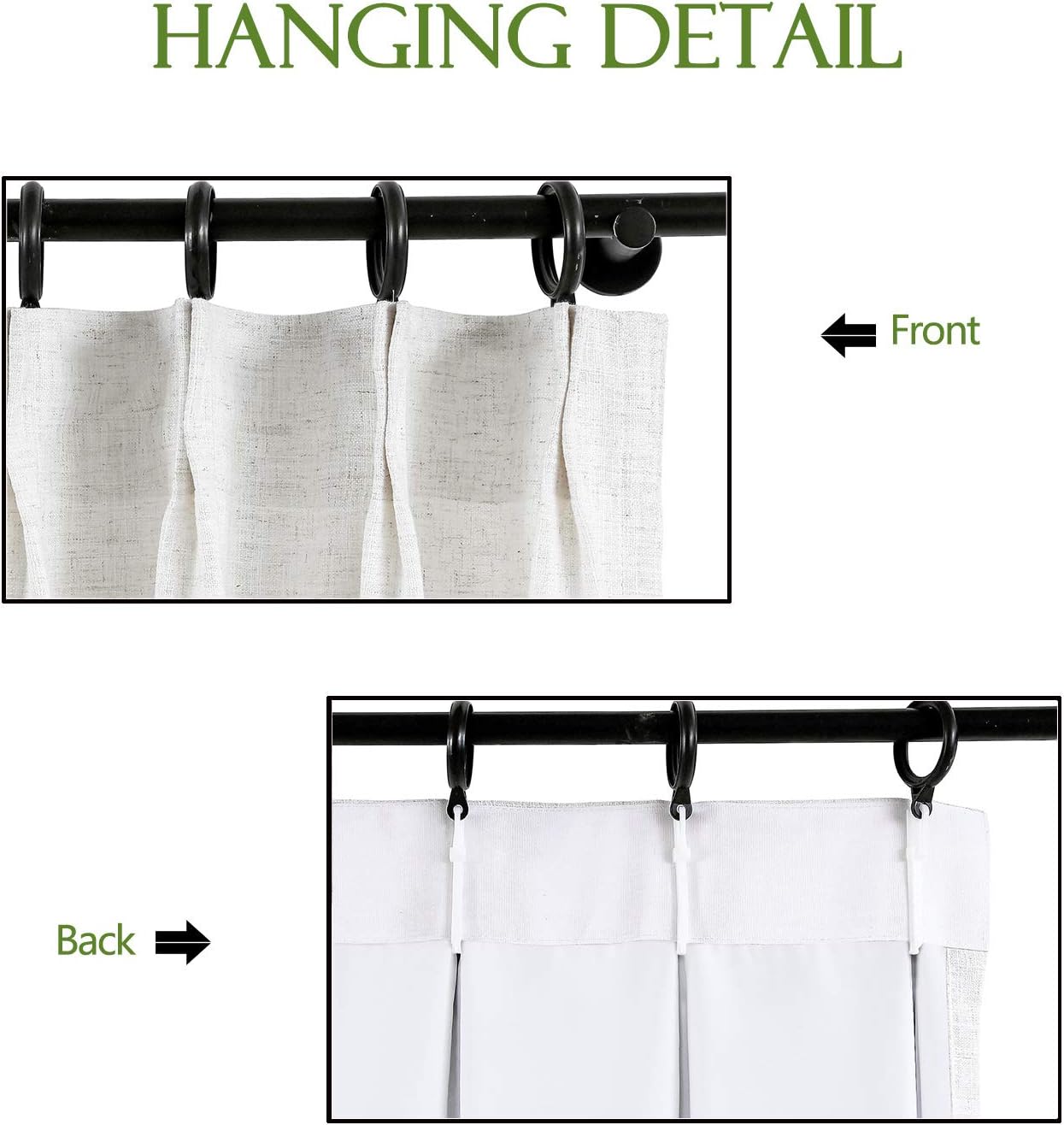 Macochico Cortinas opacas de lino sintético de 52 pulgadas de ancho x 96 pulgadas de largo, panel de cortinas plisadas para dormitorio, aulas,