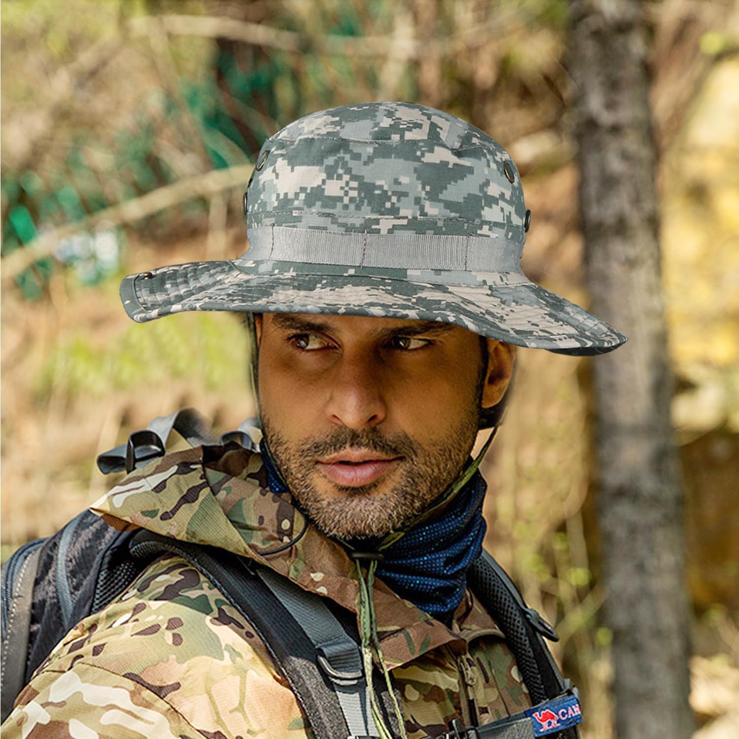 Sombrero de camuflaje Boonie para hombres y mujeres, sombreros tácticos militares de ala ancha, UPF50+ gorra de sol de la selva para pesca, caza,