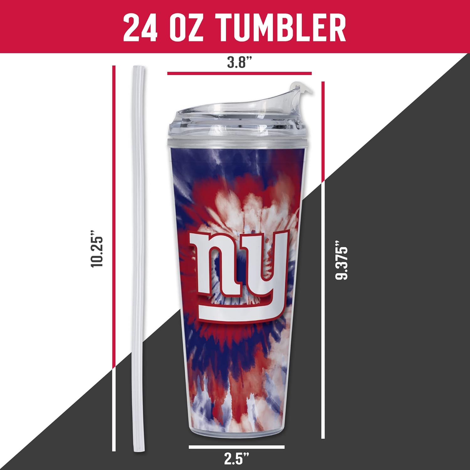 Rico Industries NFL – Vaso de purpurina acrílica de 24 onzas con tapa con bisagras, vaso de doble pared con licencia oficial y popote