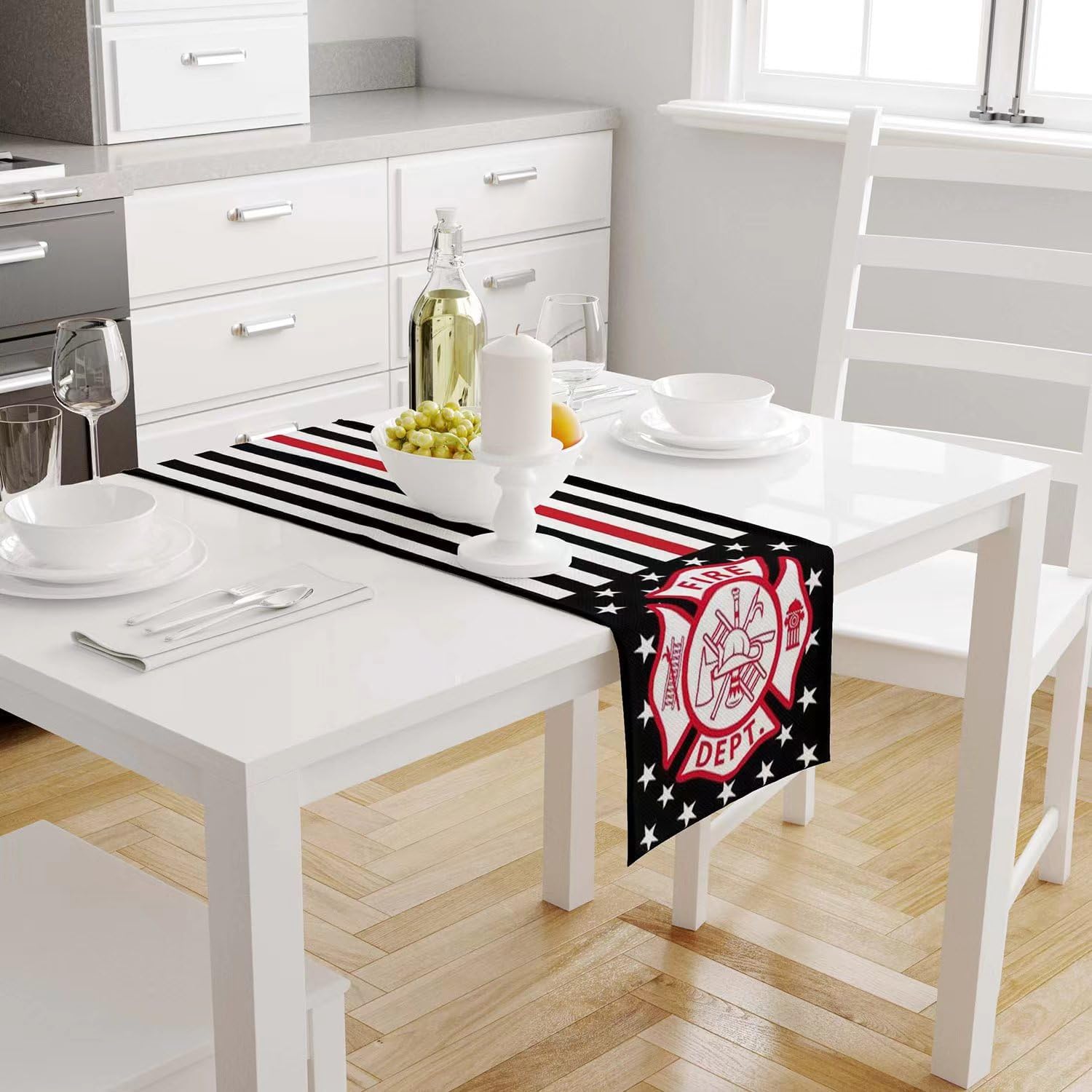 Camino de mesa con temática de bombero, mantel de cocina y comedor, para decoración de fiestas en interiores y exteriores, 13 x 72 pulgadas
