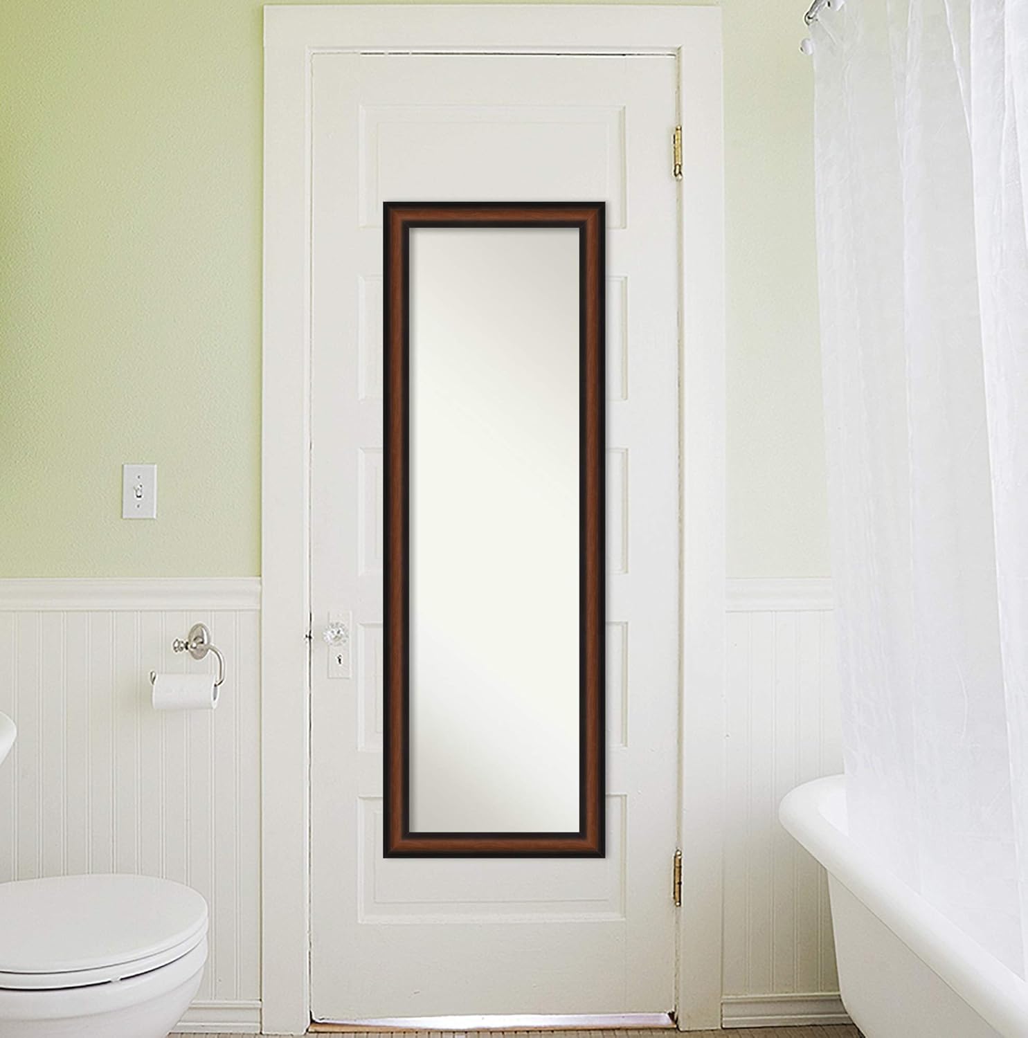 Amanti Art Espejo de puerta no biselado (51.5 x 17.5 pulgadas), marco de nogal Yale, espejo de longitud completa, espejo de pared, color marrón