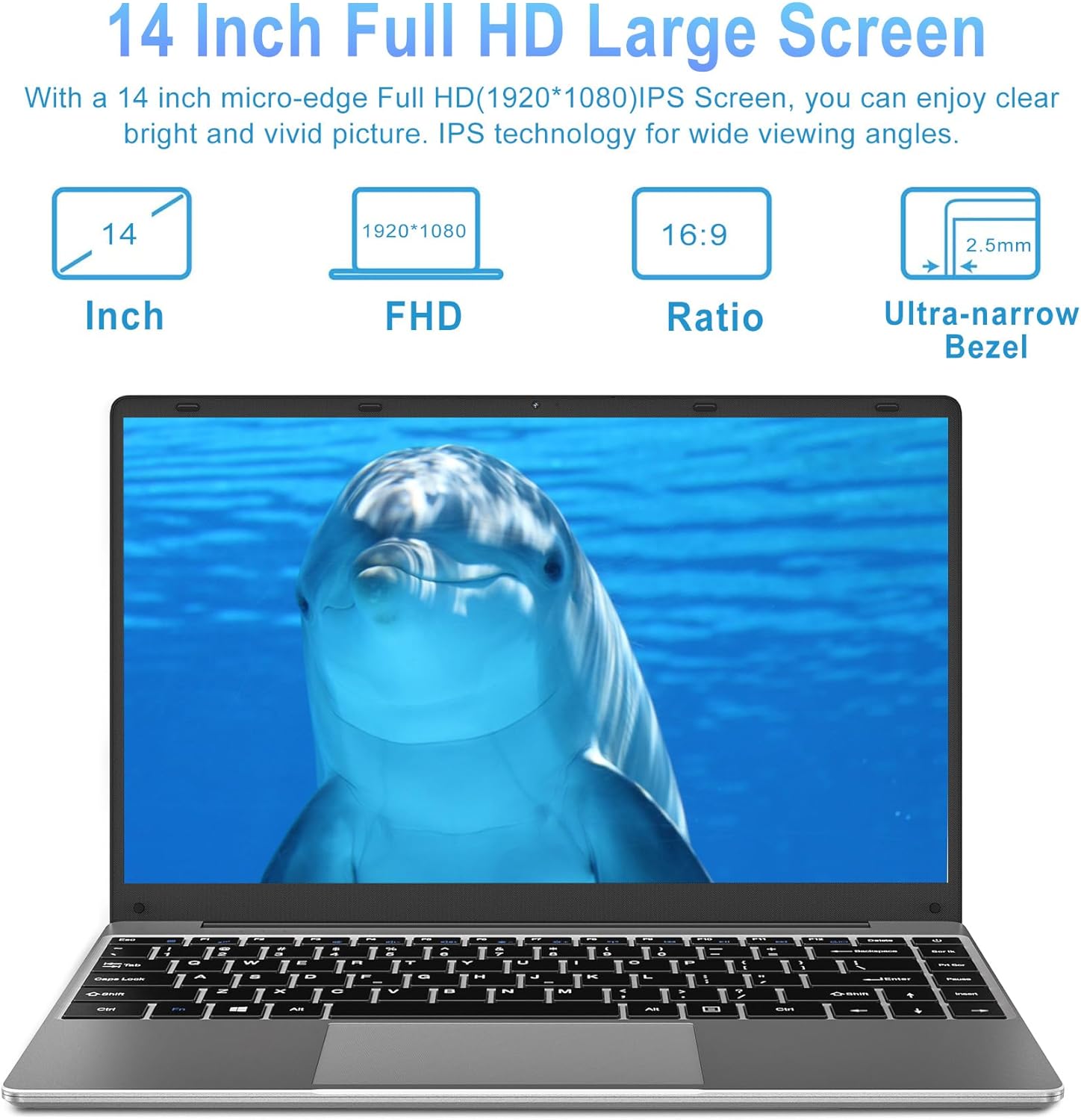Laptop Win 11 14″ 6GB DDR4 128GB SSD N4020 (hasta 2.8Ghz) 2-Core 1920×1080 FHD Dual WiFi BT4.2 Adaptador Soporte 512GB TF 1TB SSD Expandir para