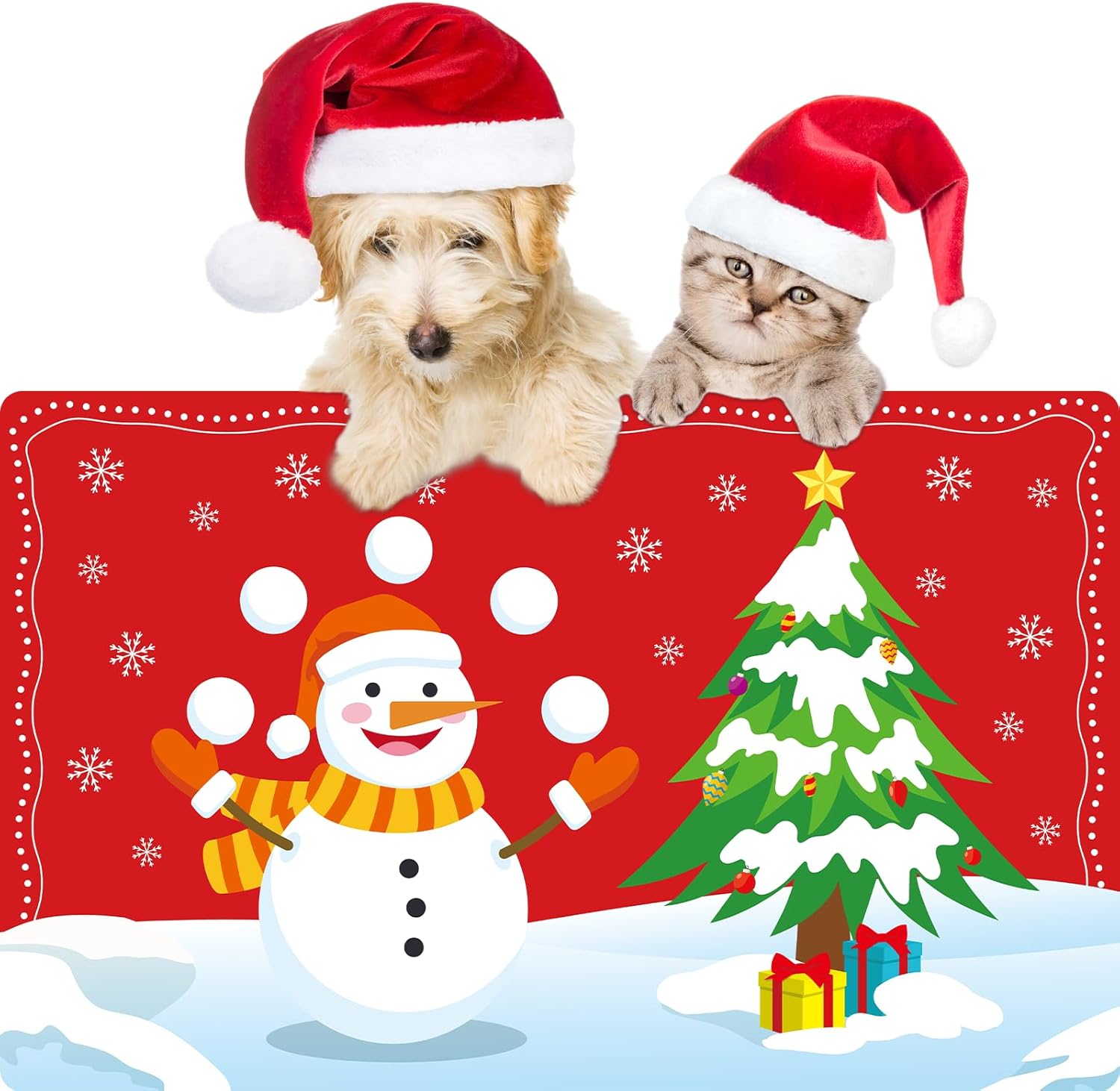 2 tapetes navideños para comida de mascotas, impermeables, antideslizantes, para comida para perros, tapete grande para comedero de perros, muñeco
