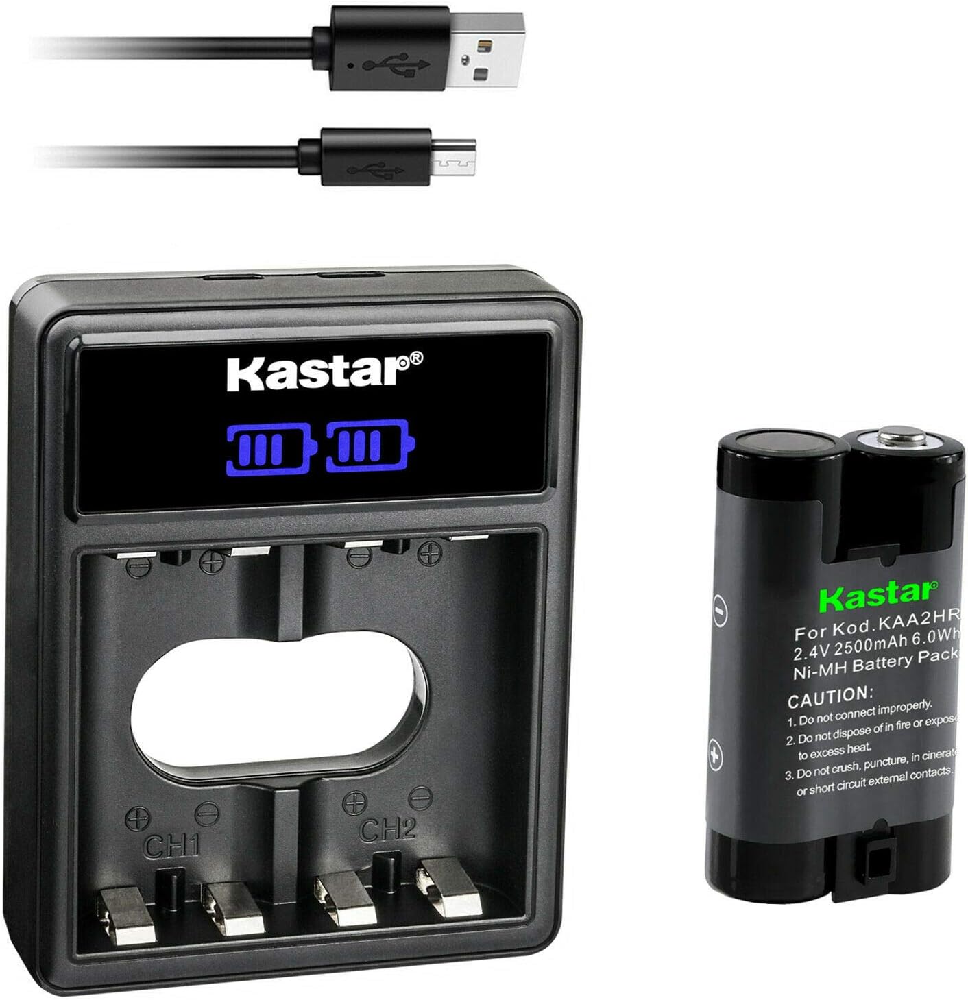 Kastar Paquete de 1 batería KAA2HR y cargador USB dual LCD de repuesto para Kodak EasyShare DX6340, DX6440, DX6445, Z1275, Z1285, Z650, Z650 Zoom,