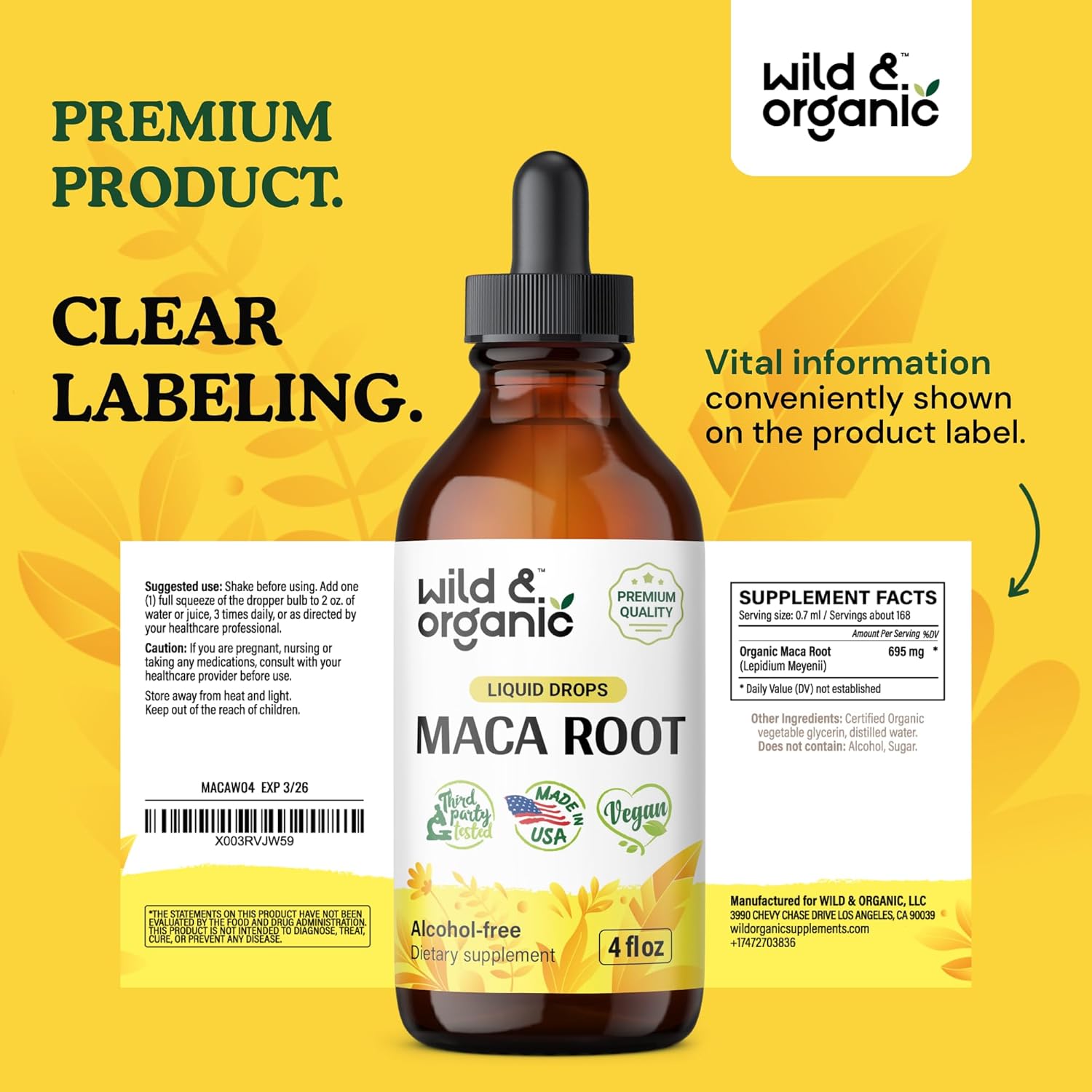 Gotas líquidas de raíz de maca, tintura orgánica de raíz de maca para hombres y mujeres, extracto líquido de raíz de maca peruana, suplemento