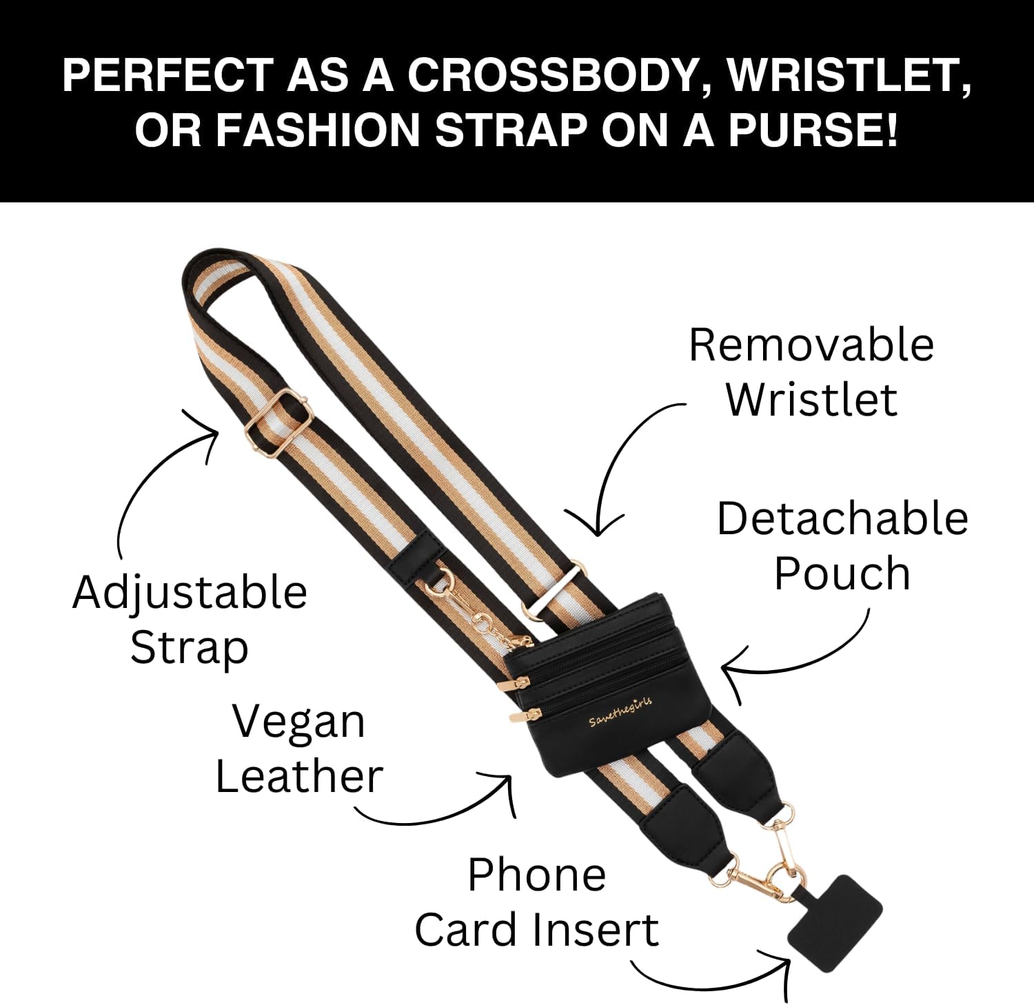 Correa para teléfono Clip & Go – Cadena cruzada para teléfono con bolsa de cartera con cremallera – Soporte para tarjeta de teléfono para monedero