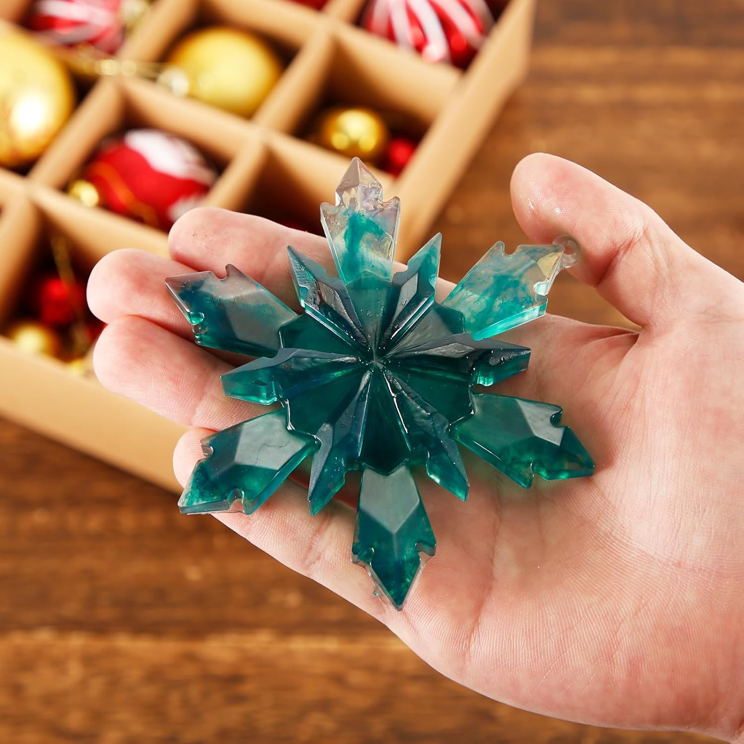 4 moldes de resina de silicona con forma de copo de nieve 3D, moldes de resina para colgante de Navidad, molde de silicona de Navidad para árbol de