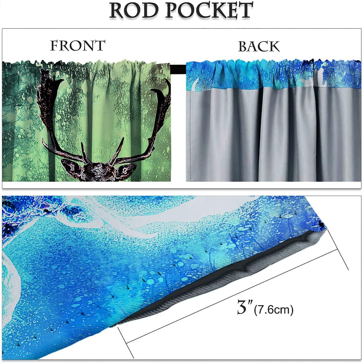 GY Cortinas opacas de ciervo, cortinas personalizadas con ciervos psicodélicos de bosque con cuernos brillantes, cortina de ventana de tela de