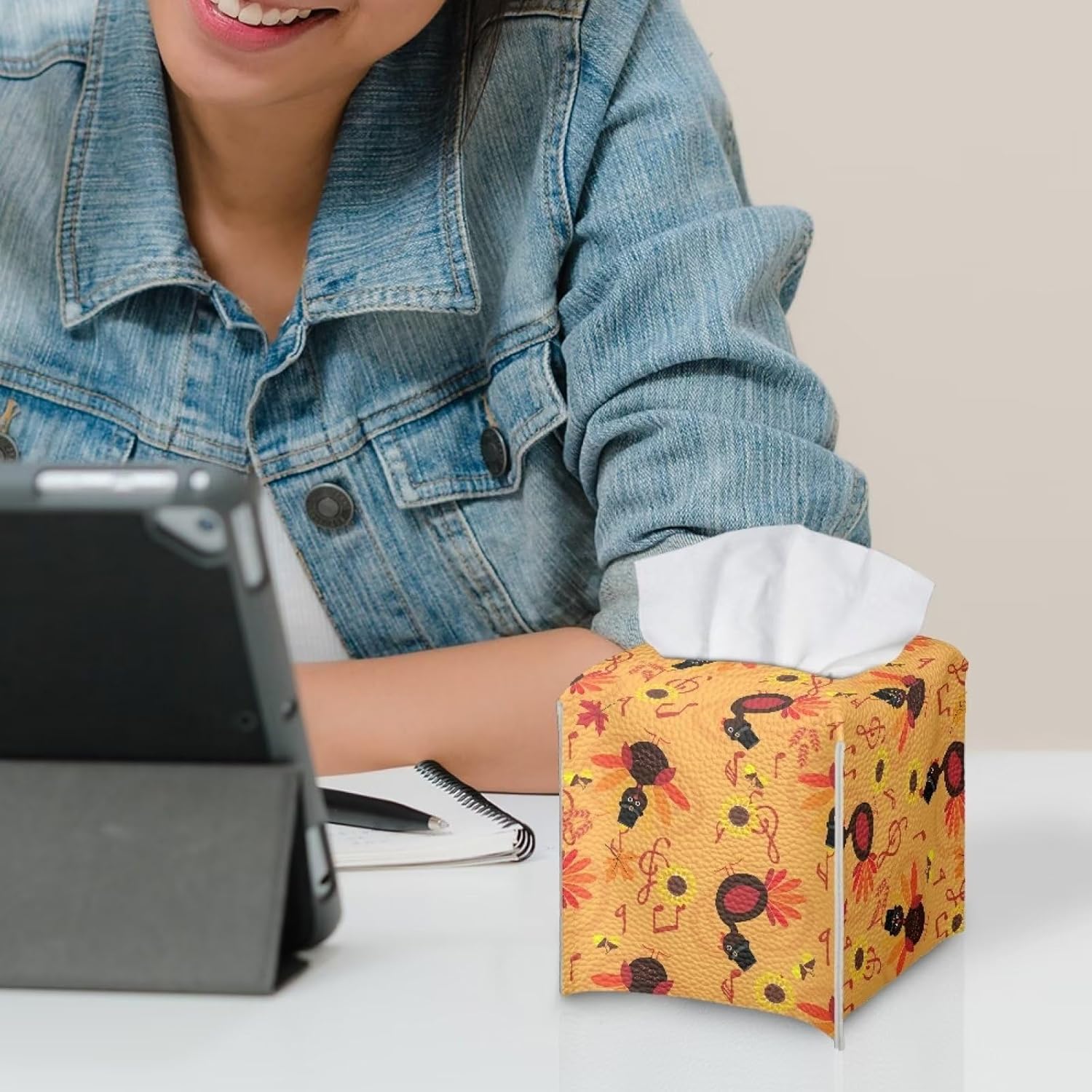 Funda para caja de pañuelos de pavo con cinturón inferior, organizador de pañuelos cuadrado de cuero, dispensador de pañuelos decorativo de Acción