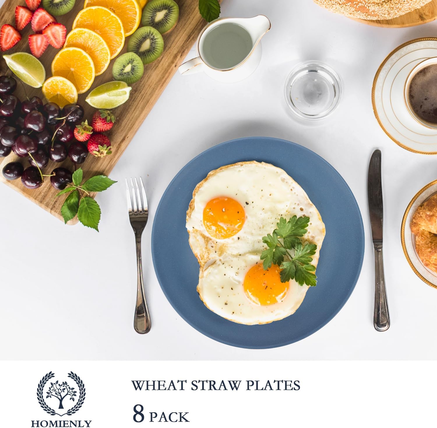 Homienly Juego de 8 platos planos alternativos para platos de plástico, aptos para microondas y lavavajillas, platos de paja de trigo para cocina,