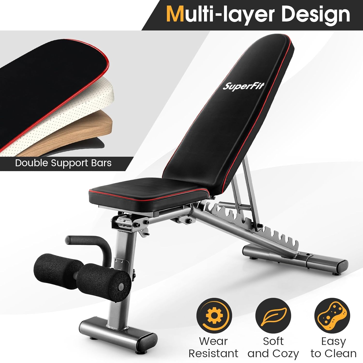 GYMAX Banco de pesas ajustable, prensa de banco de entrenamiento de fuerza de 660 libras para entrenamiento de cuerpo completo, banco de ejercicio