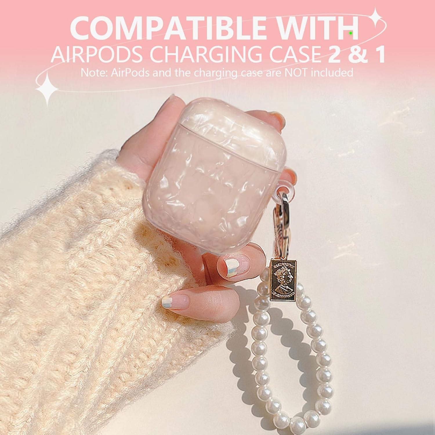 Funda de lujo con llavero de perlas para Airpods 21 con kit de limpieza, bonita funda protectora de TPU con purpurina para niñas y mujeres,