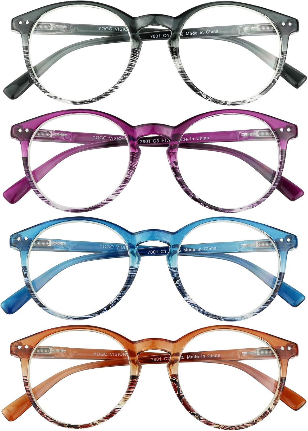 Yogo Vision Gafas de lectura para mujeres y hombres, con bloqueo de luz azul, lentes de lectura redondos, +2