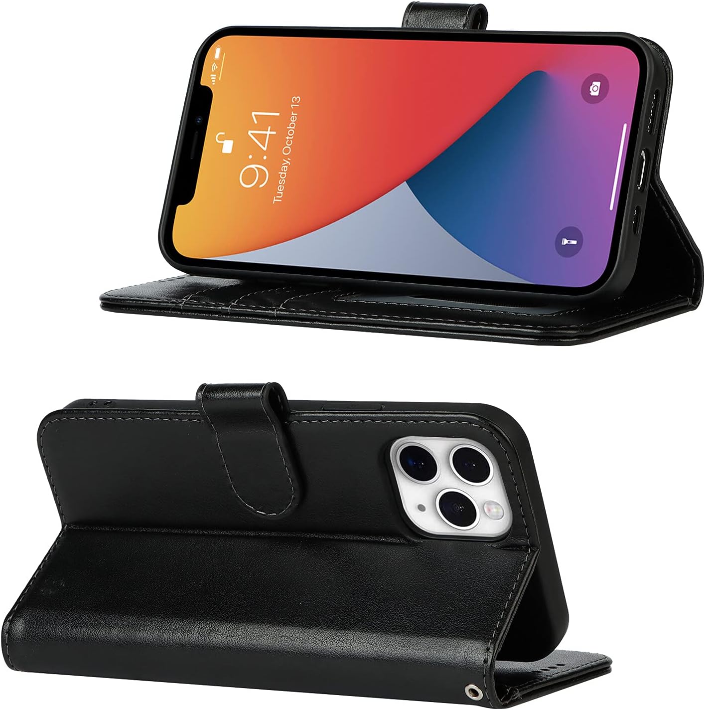 SunYoo Funda magnética de cuero con estampado de flores para iPhone 11 Pro (5.8 pulgadas), color negro
